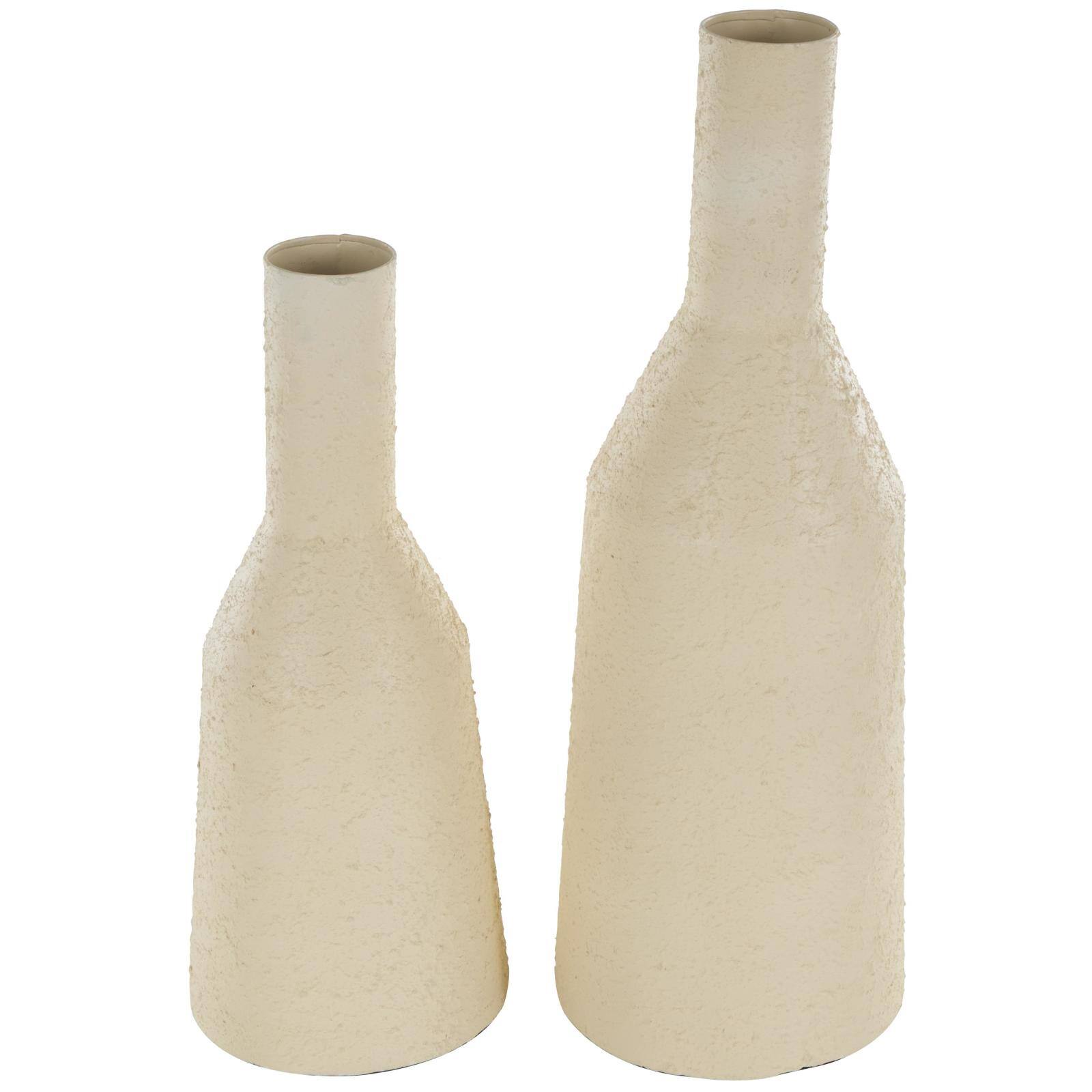 Cream Metal Fluted Distressed Textured Vase Set