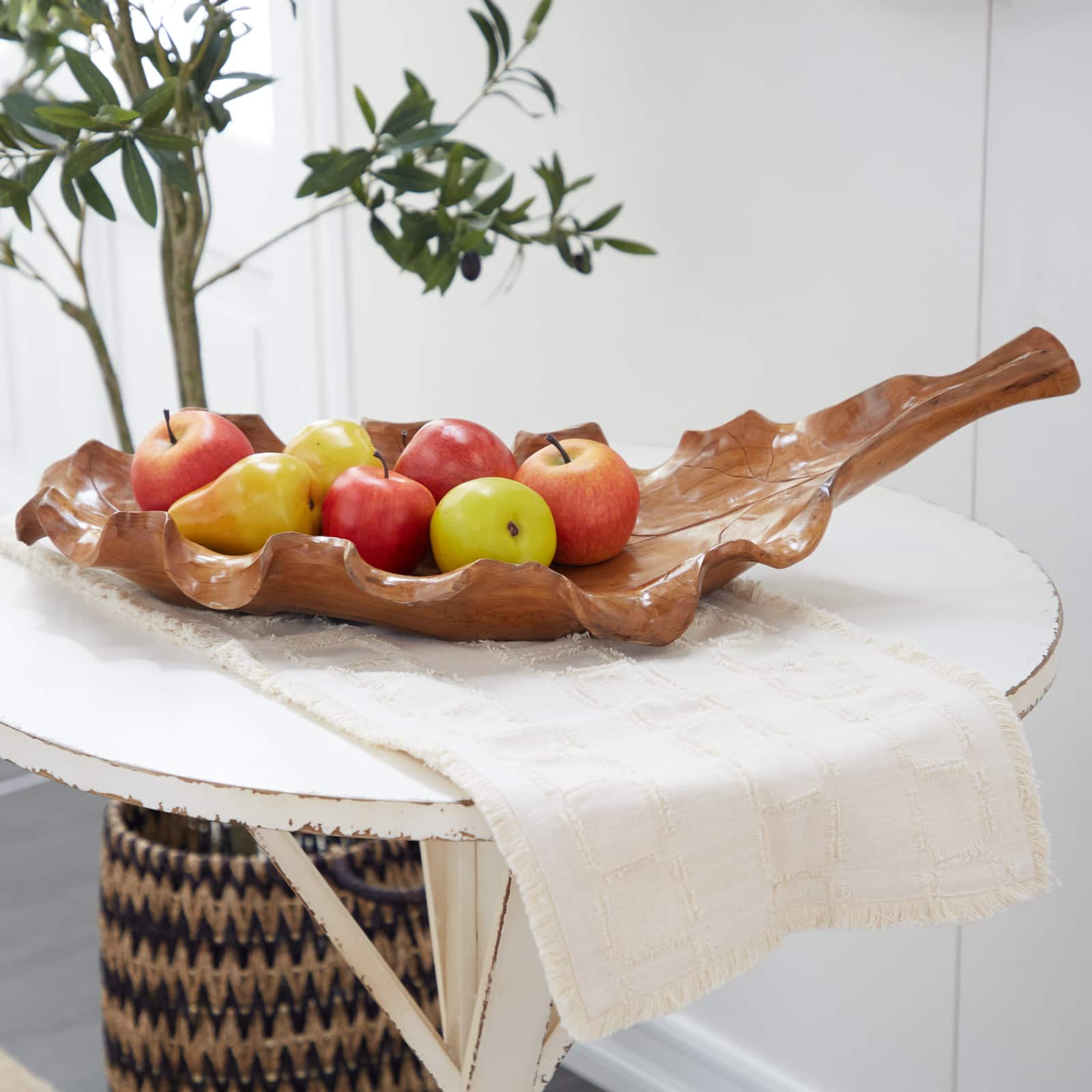 Brown Leaf Teak Wood Rustic Tray