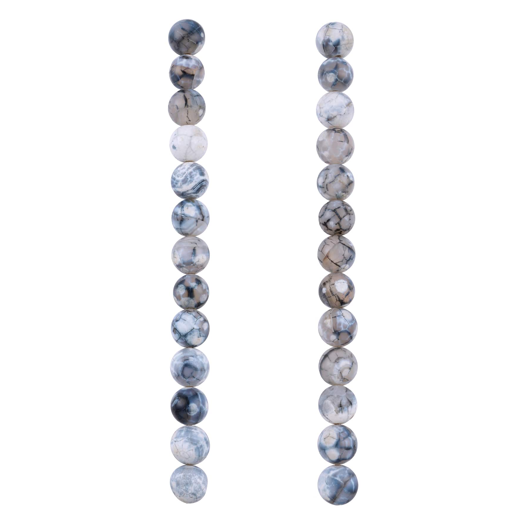 12 Pack: Black & White Fire Agate Round Beads by Bead Landing