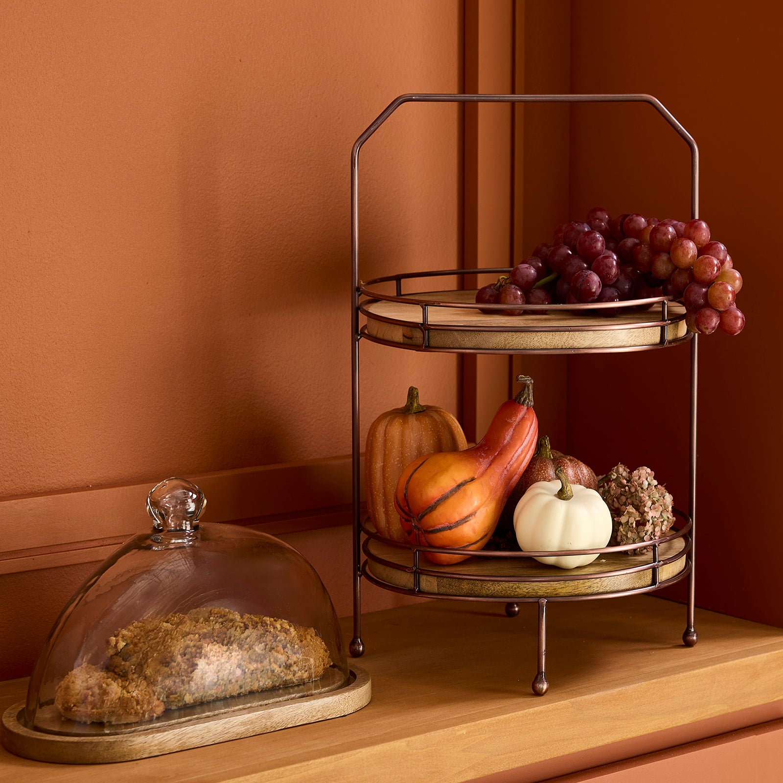 16.5" 2-Tier Wood & Metal Tray by Ashland®