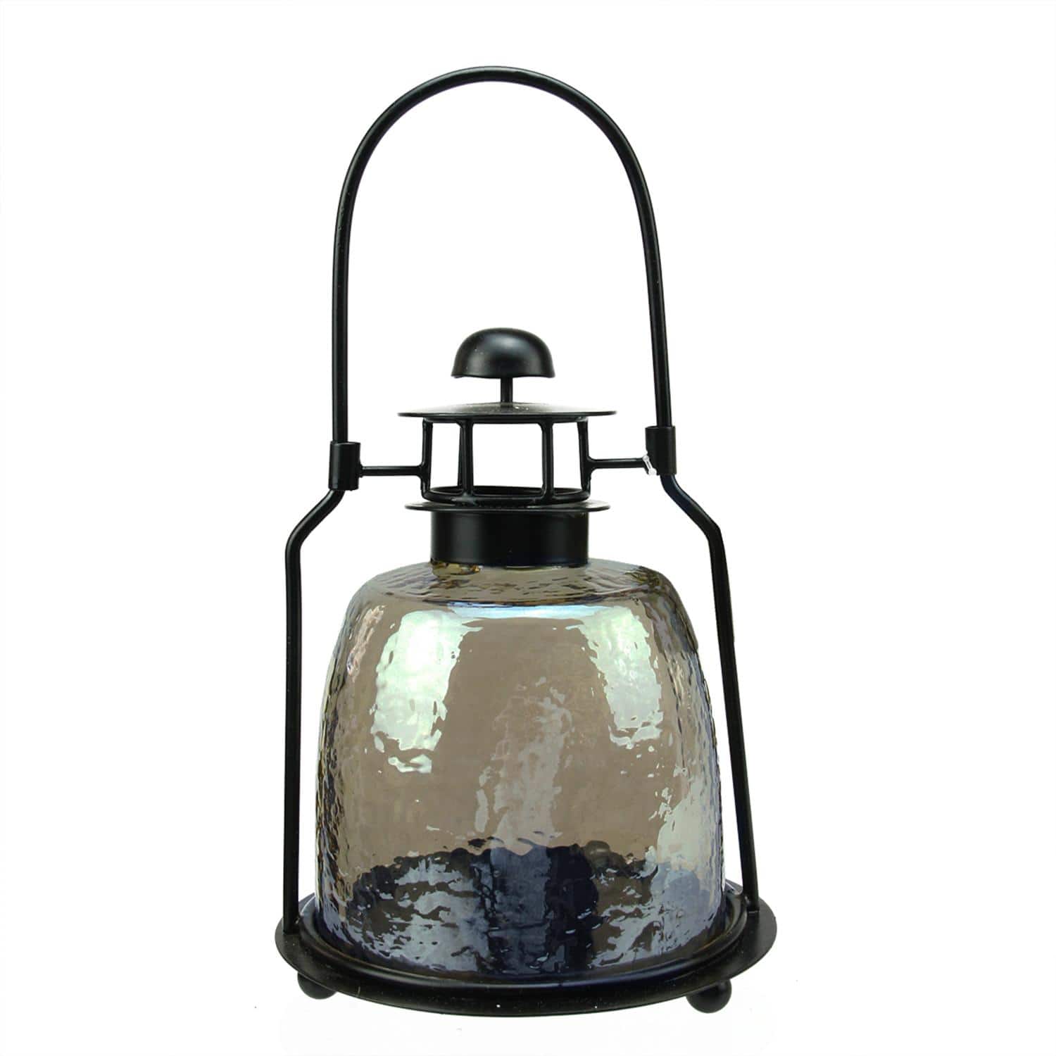 Smoky Gray Hammered Luster Glass Tea Light Candle Holder Lantern