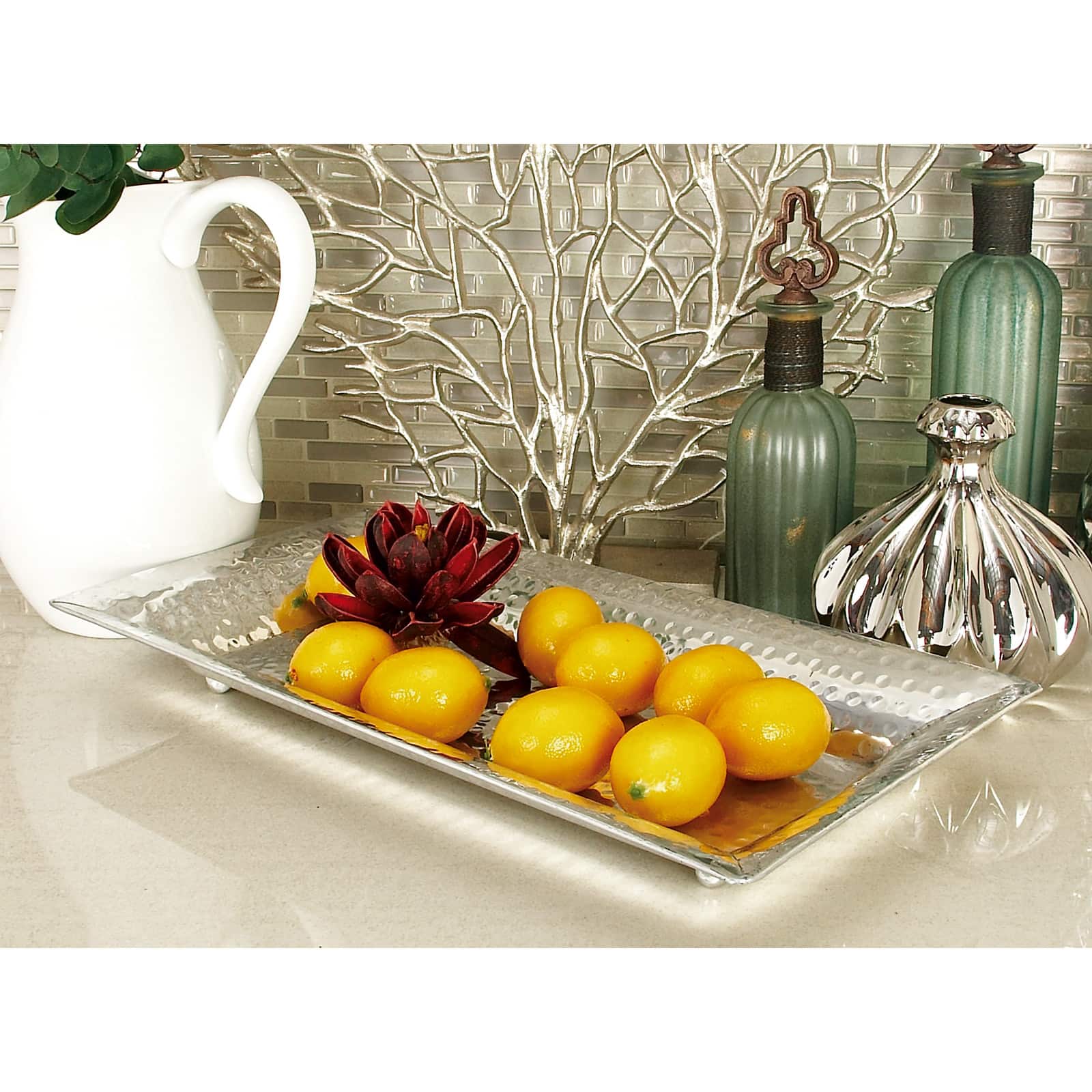 Metallic Silver Aluminum Traditional Tray Set