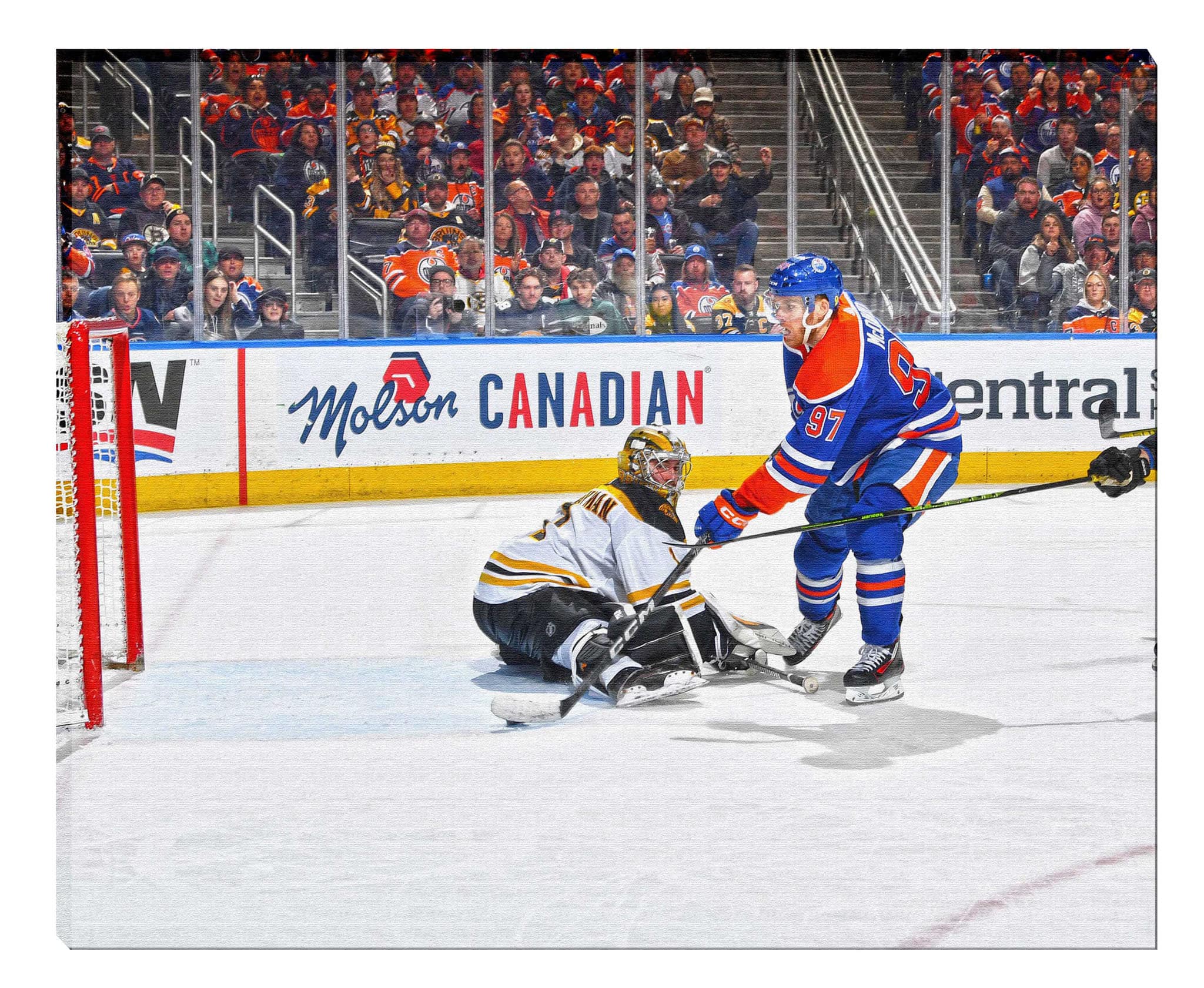 Connor McDavid Unsigned 16" x 20" Canvas Oilers vs Bruins 20" x 16"