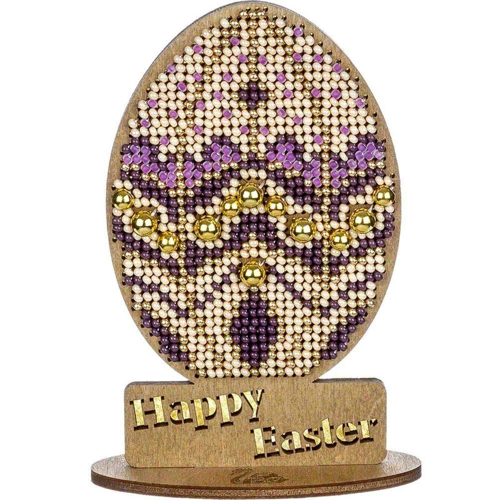 Wonderland Crafts Purple & Gold Easter Egg Bead Embroidery on Wood Kit