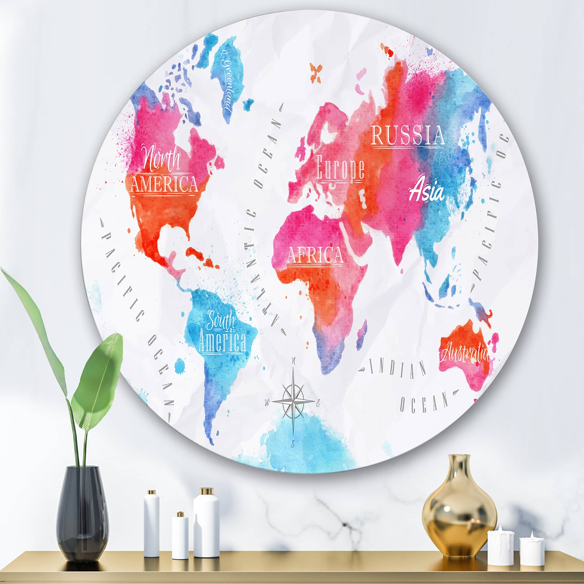 Designart - World Map In and Blue