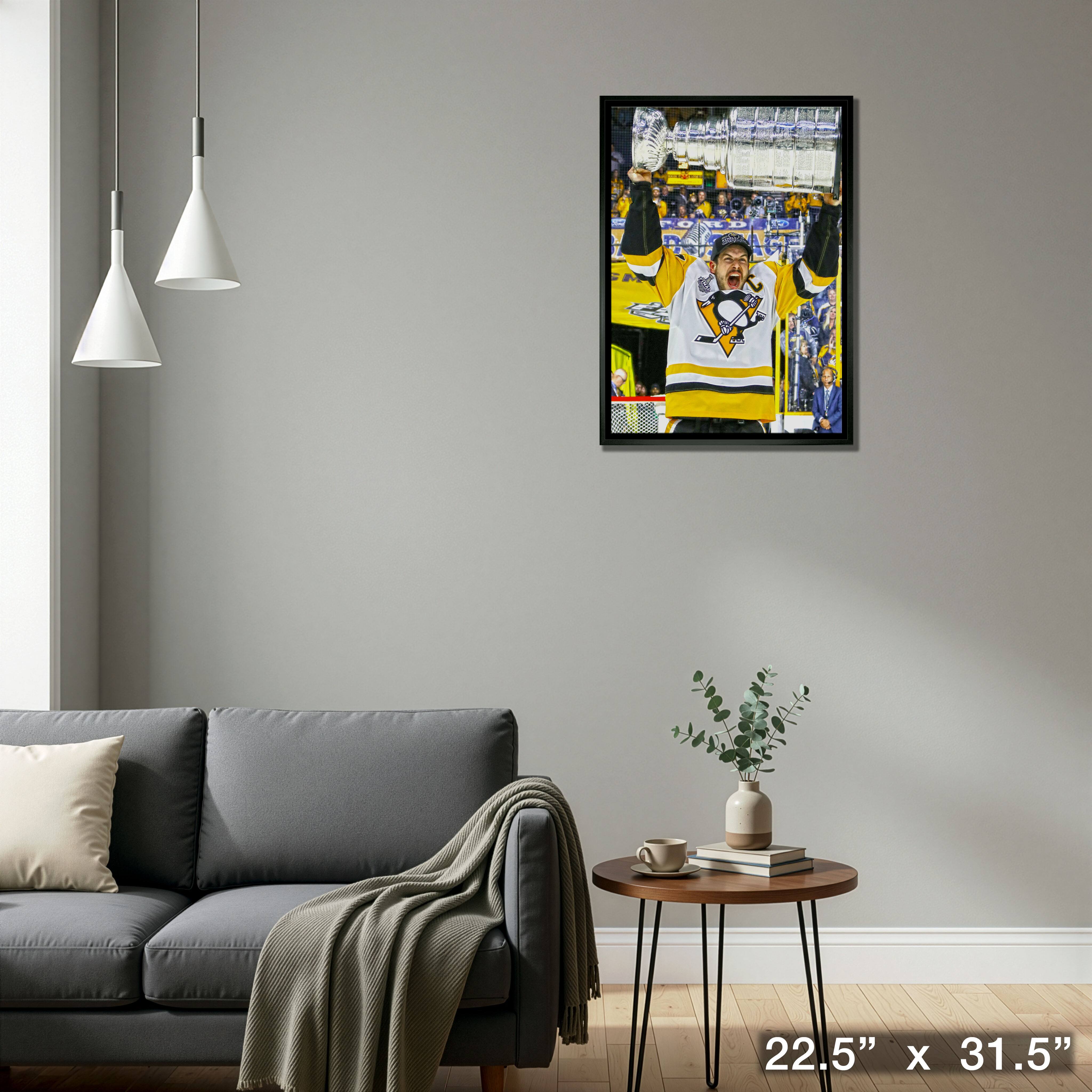 Sidney Crosby Pittsburgh Penguins Framed 20" x 29" Raising Stanley Cup Canvas 22.5" x 31.5"