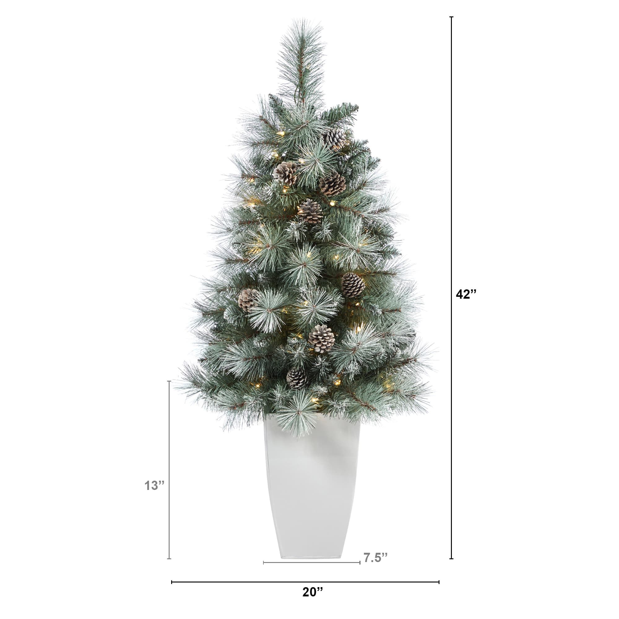 3.5ft. Pre-Lit Frosted British Columbia Mountain Pine Artificial Christmas Tree in White Planter, Clear Lights
