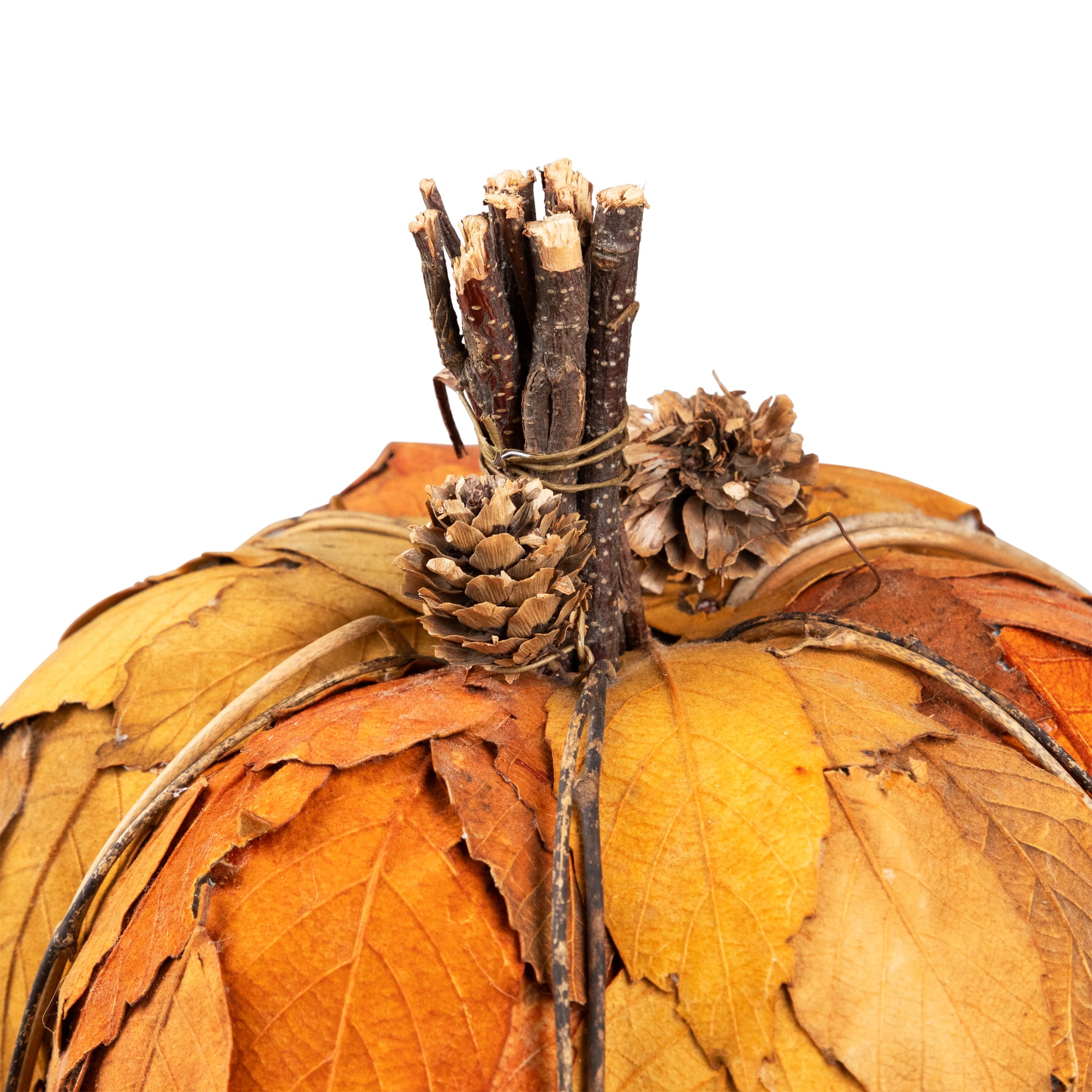 7.5" Orange & Brown Fall Harvest Tabletop Pumpkin