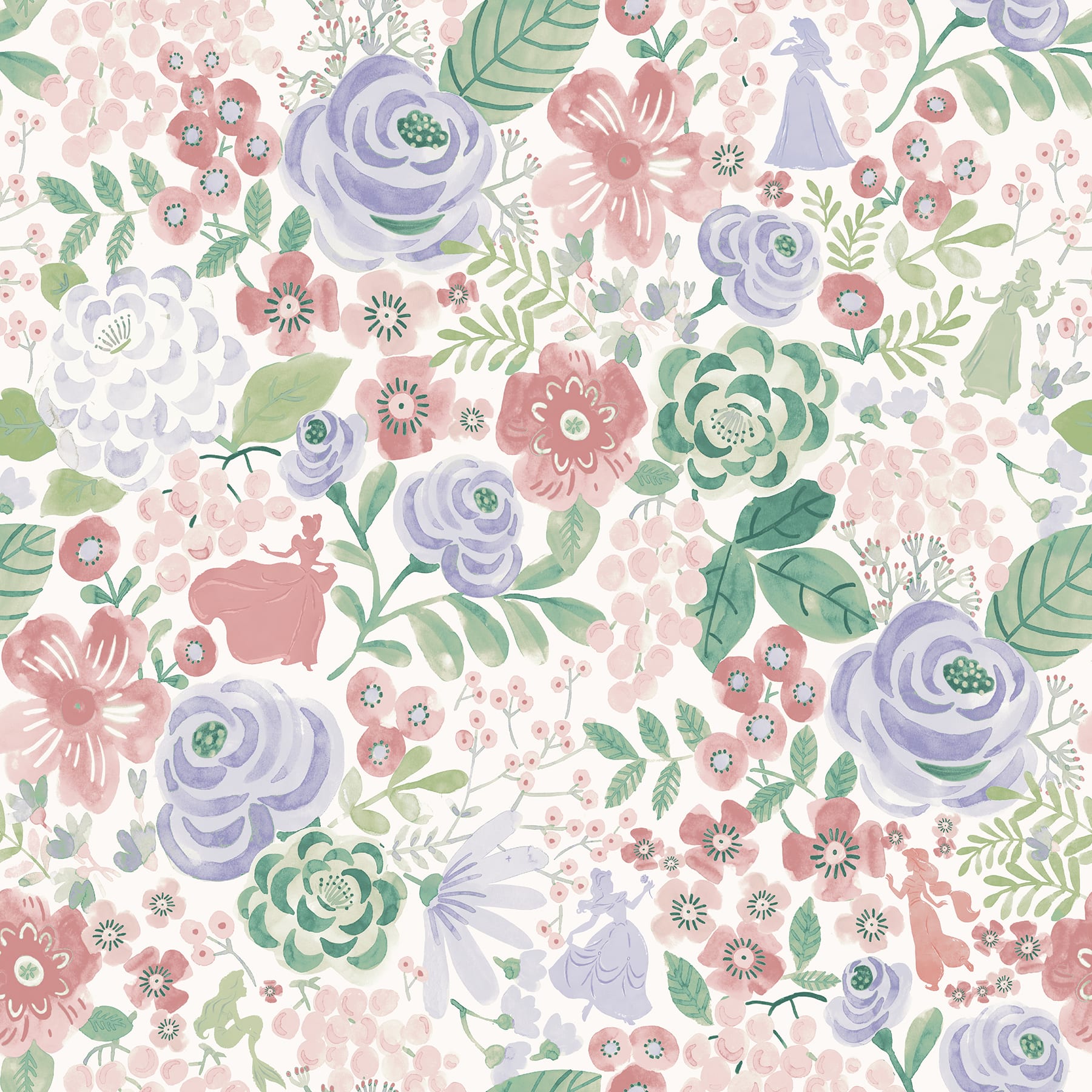 RoomMates Disney Princess Watercolor Floral Peel & Stick Wallpaper