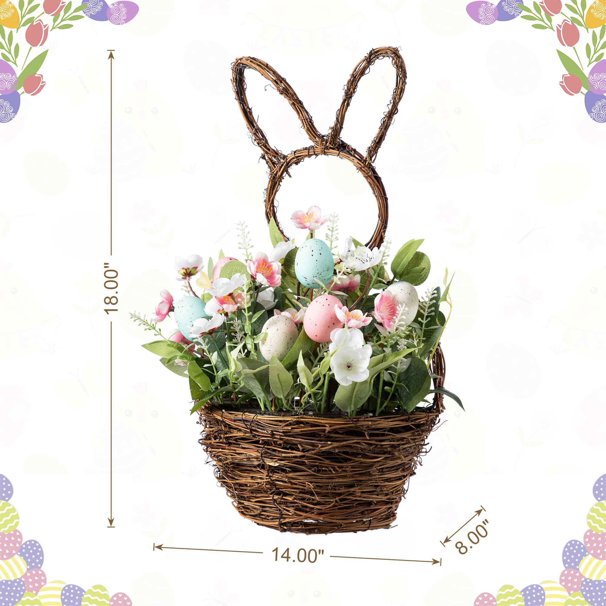 Glitzhome® 18" Easter Egg & Flower Bunny-Shaped Basket Centerpiece
