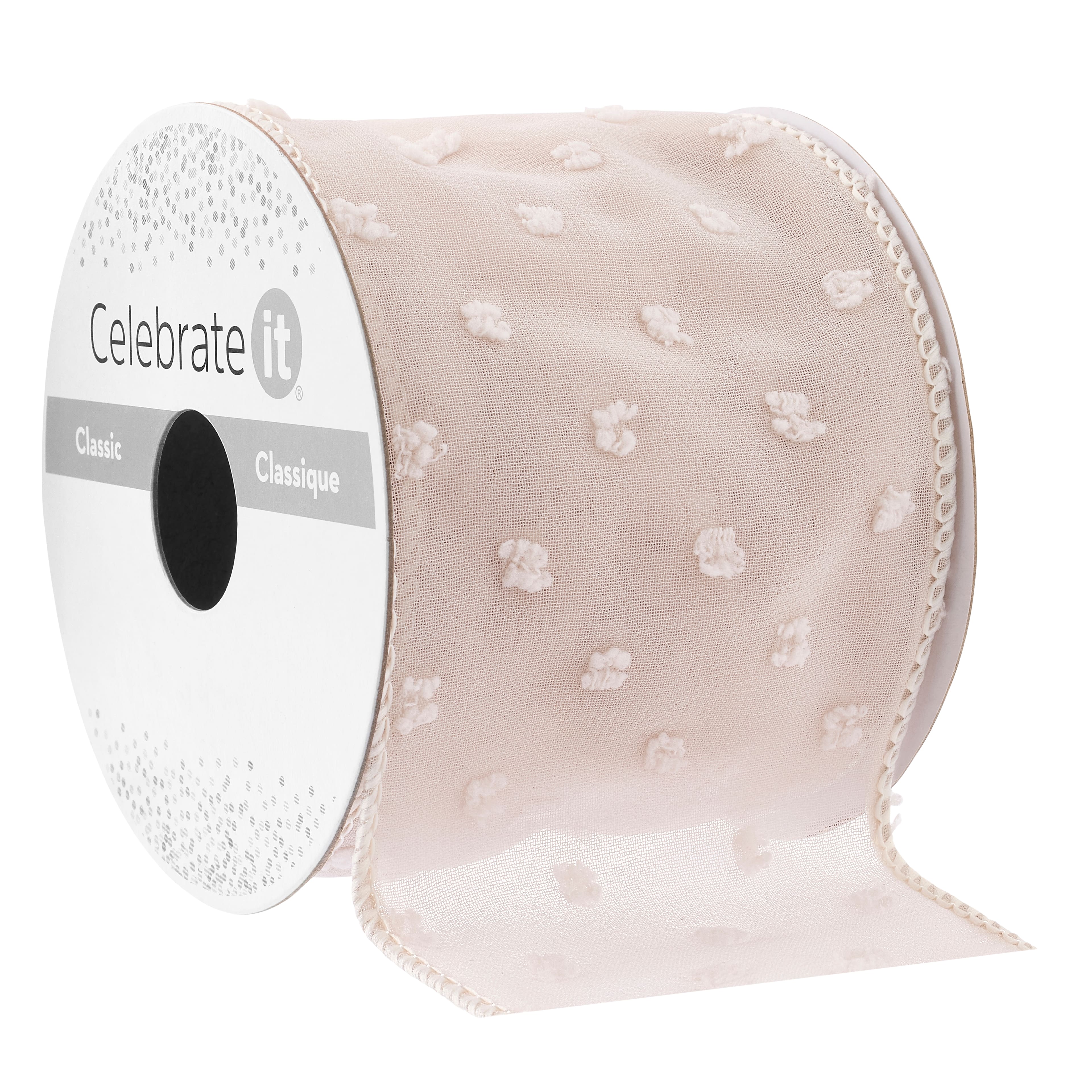 2.5" x 3yd. Crinkle Chiffon Wired Pom Pom Dot Ribbon by Celebrate It® Classic