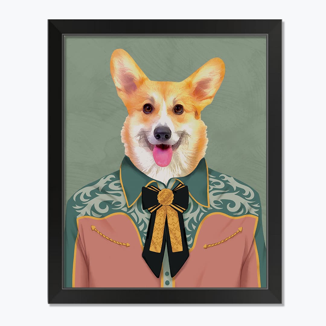 Dressed Corgi 1 11" x 14" Black Framed Print Under Plexiglass