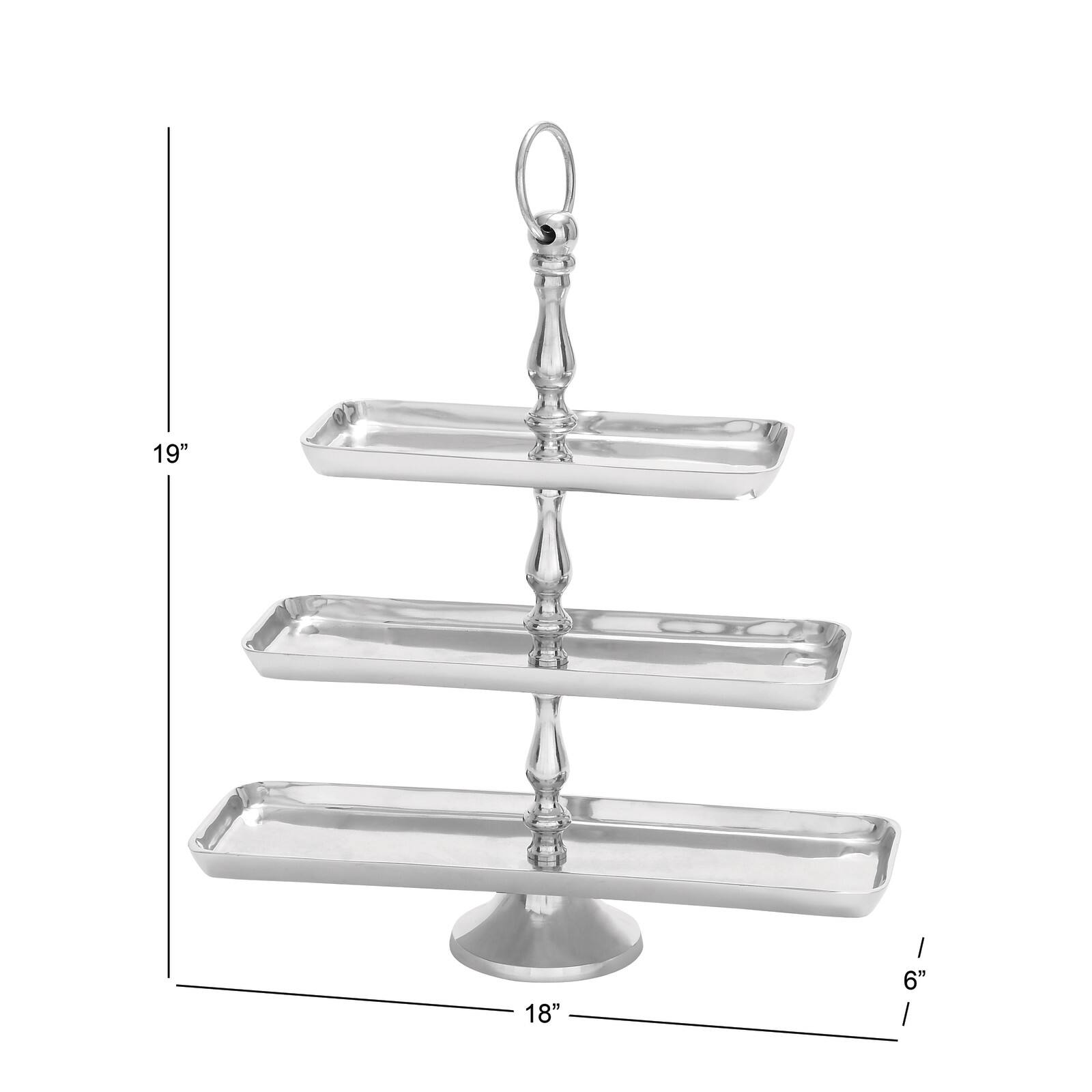 19" Silver Aluminum 3-Tier Tray Stand
