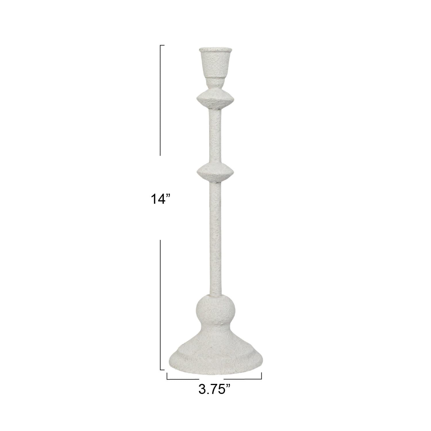 Hello Honey® Antique White Sand Finish Tall Metal Taper Candle Holder