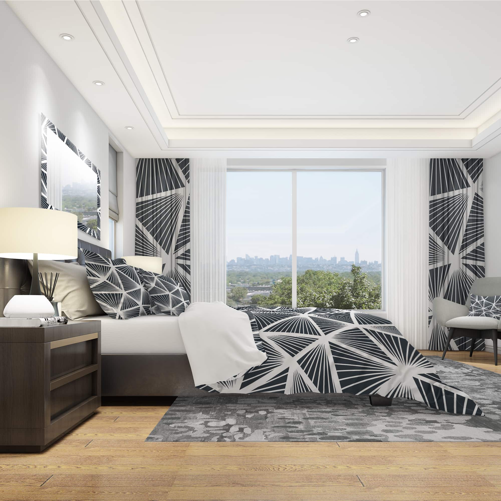Designart 'Black & White Geometric Decorative Pattern' Modern Bedding Set