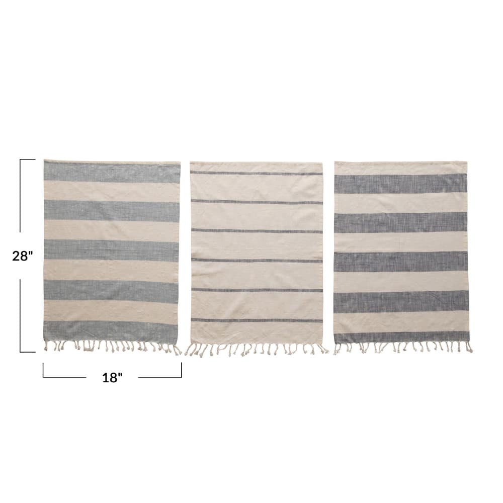 Hello Honey® Blue & White Stripes Cotton Tea Towels with Tassels Set