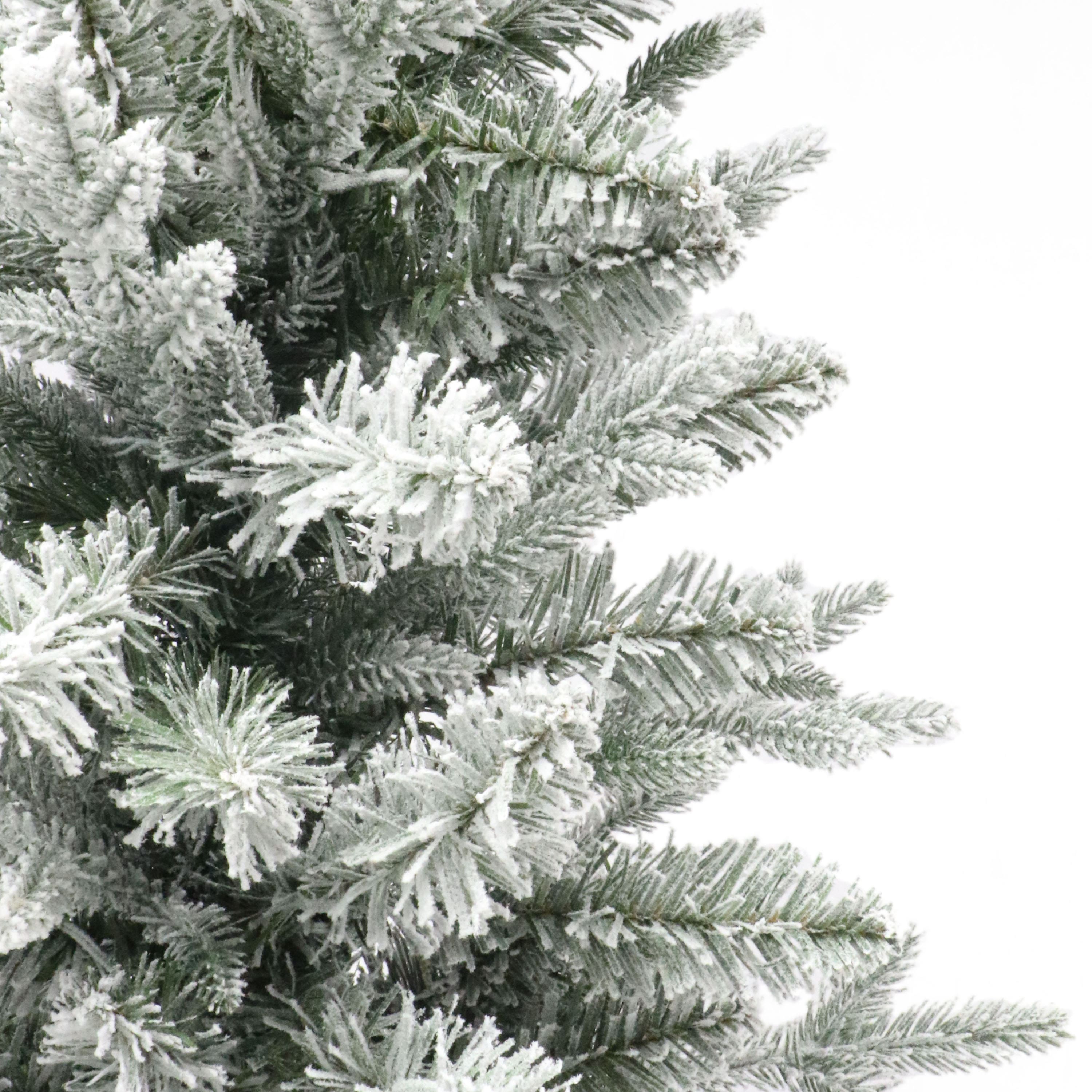 Pre-Lit Flocked Spruce Artificial Christmas Trees with Burlap Base Set, Warm White LED Lights