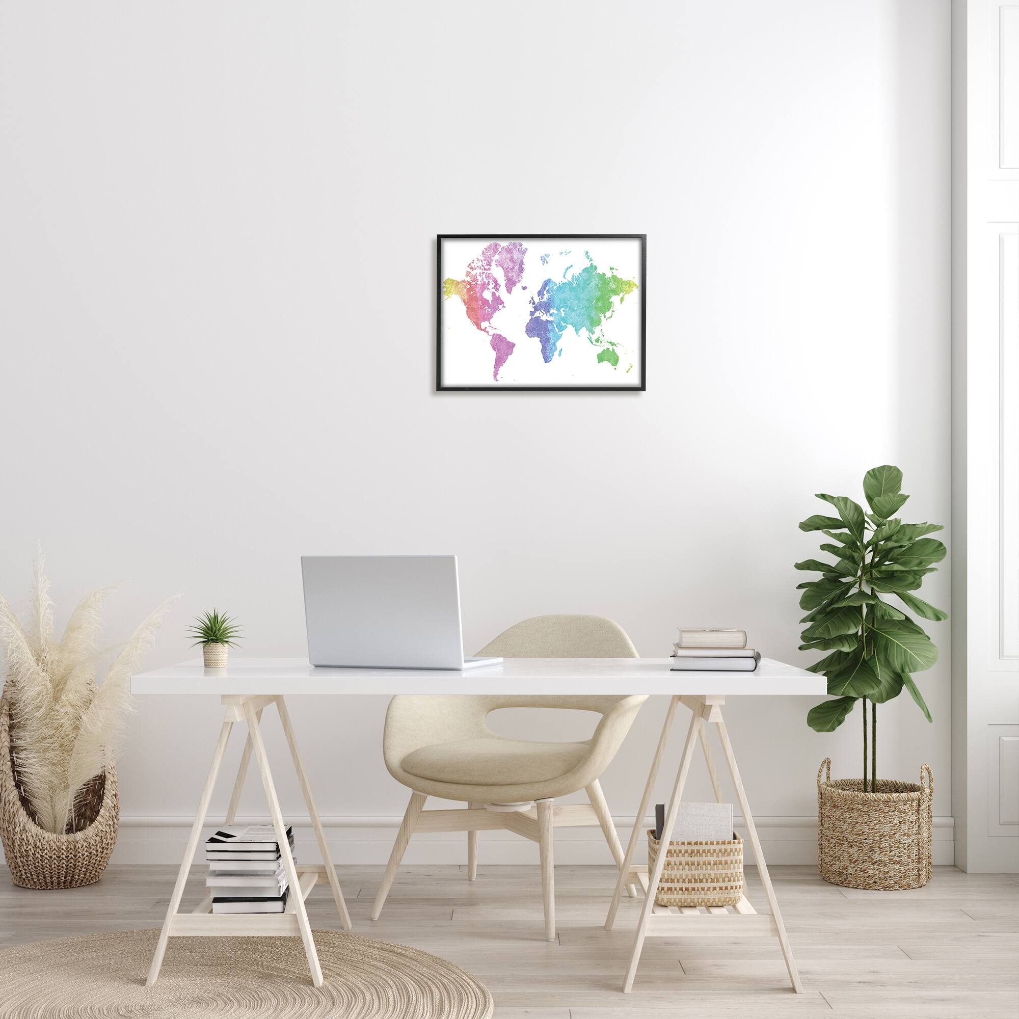 Stupell Industries Modern Rainbow Map of the World Transitioning Tones in Frame Wall Art