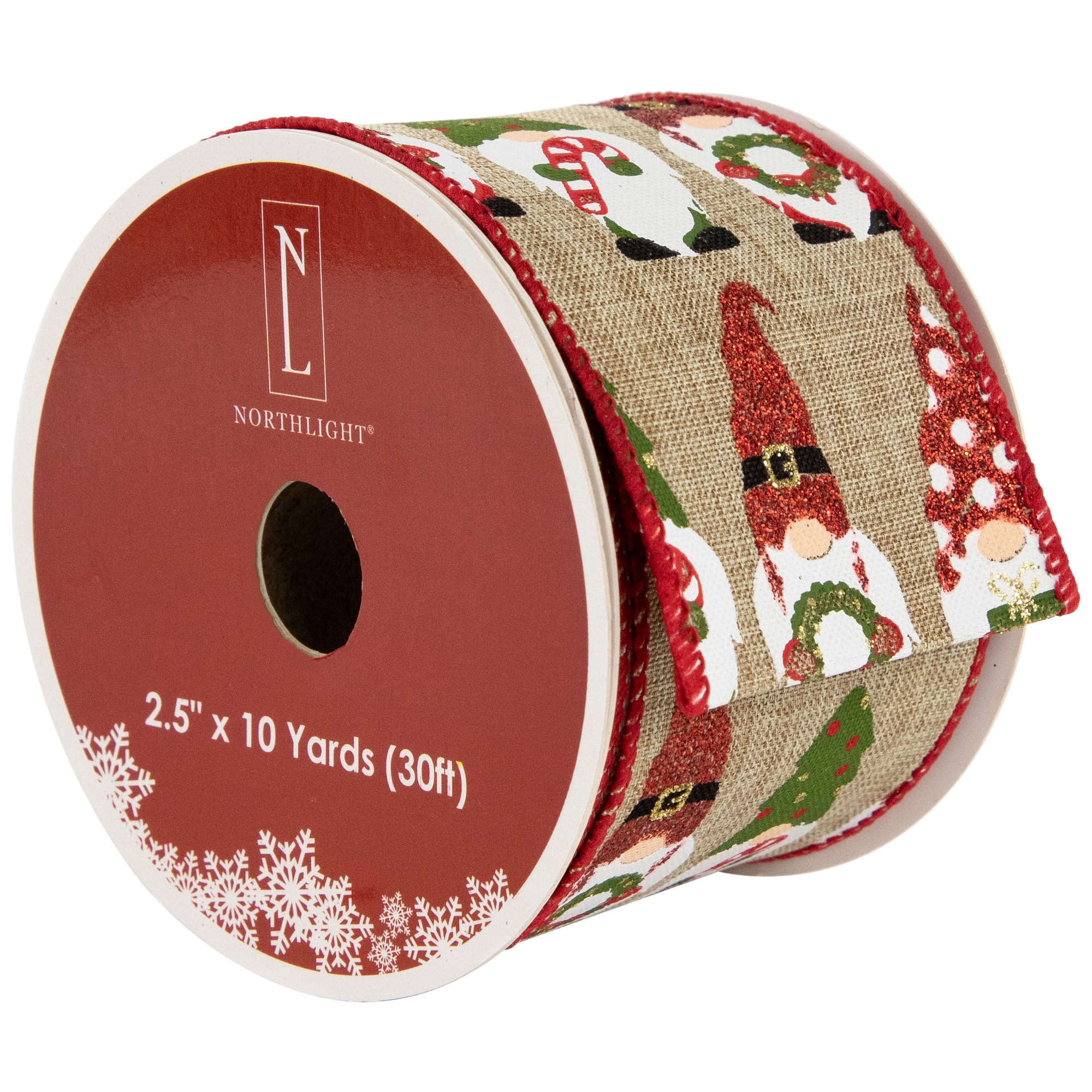 2.5" x 10yd. Burlap Wired Gnome Craft Christmas Ribbon