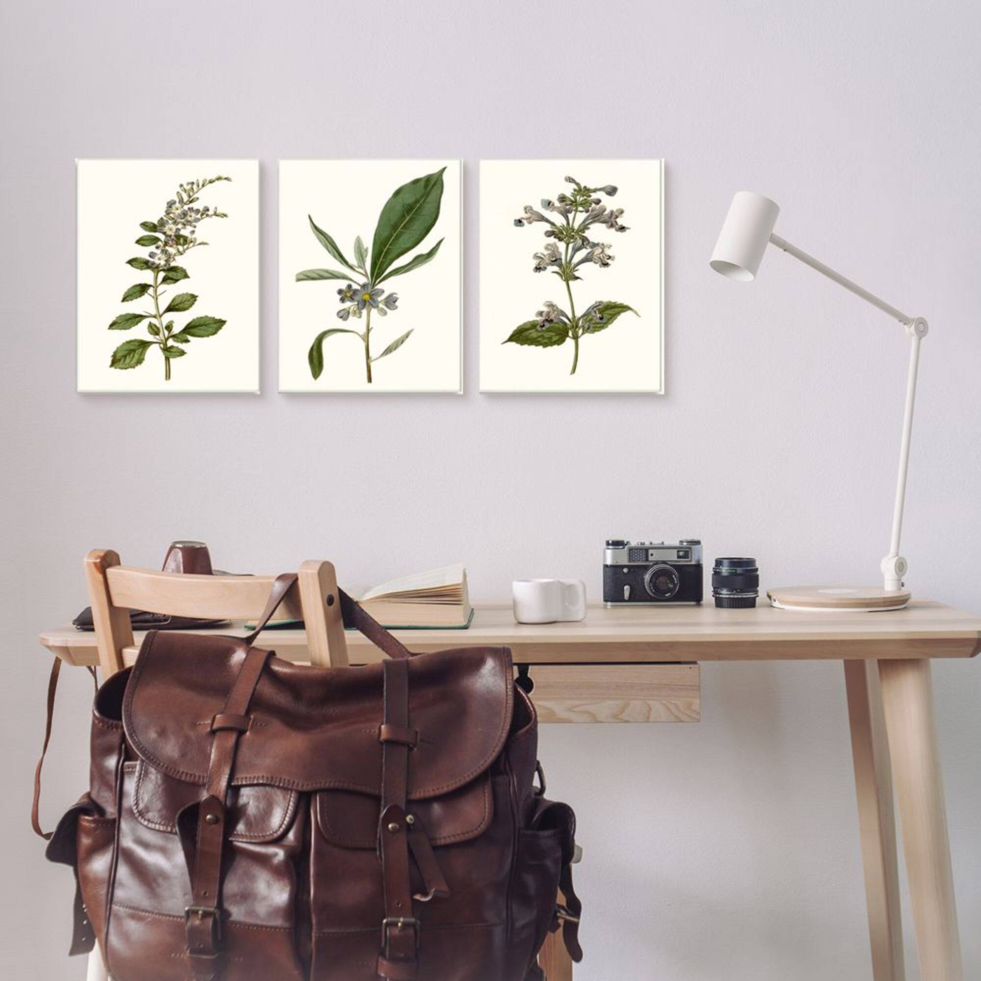 Stupell Industries Minimal Blue Botanical Study Over Neutral Beige in Frame Wall Art