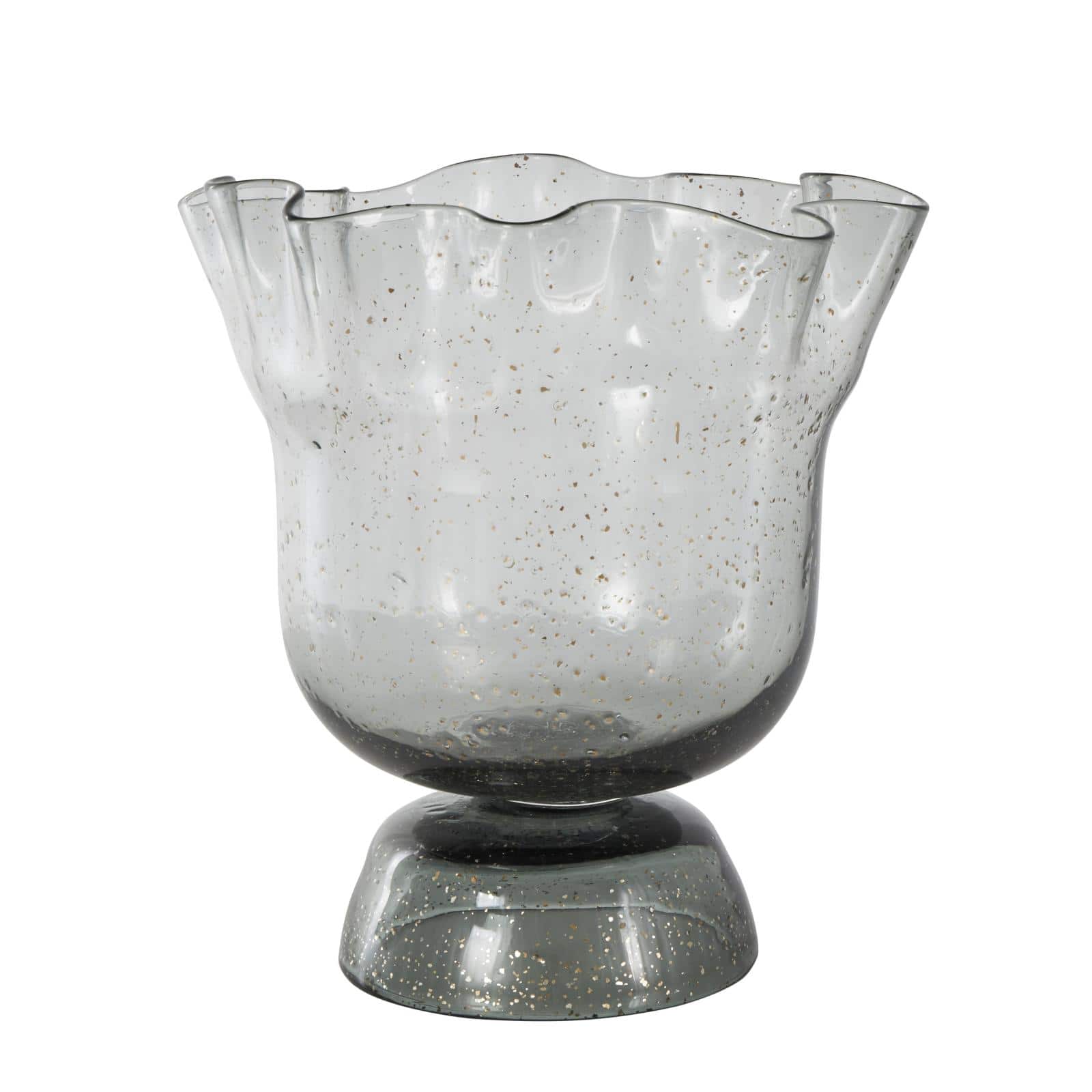 Black Glass Vase Set with Wavy Opening & Gold Speckles