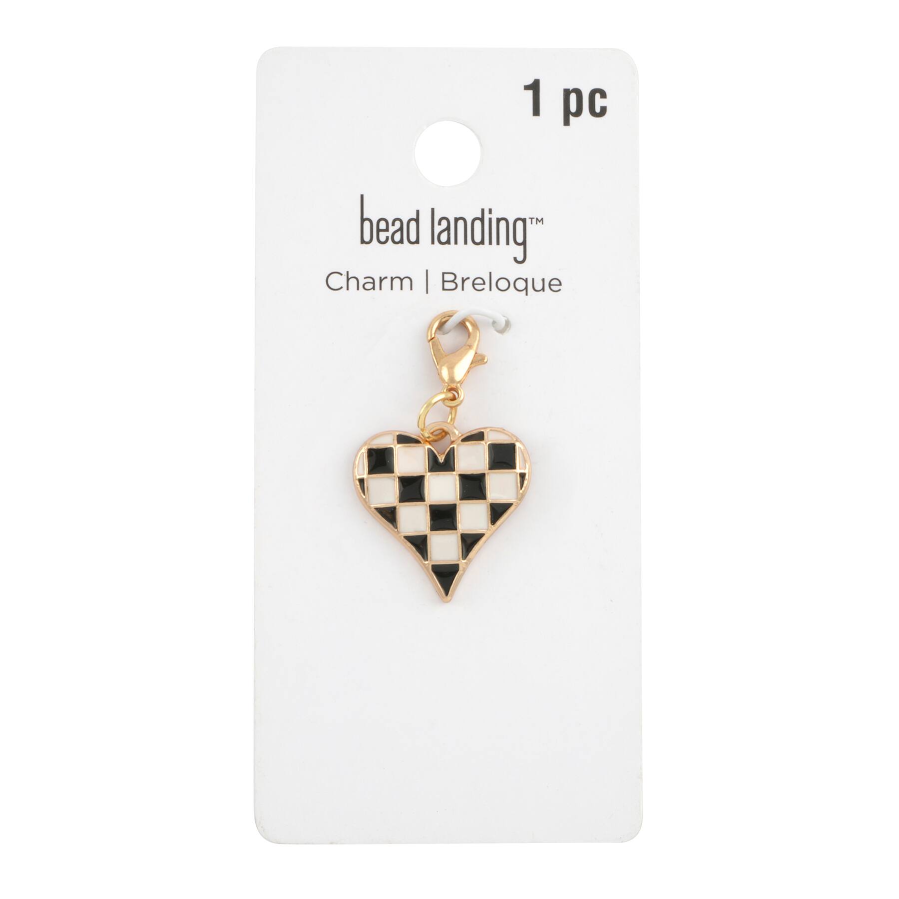 12 Pack: Black & White Checker Heart Charm by Bead Landing™