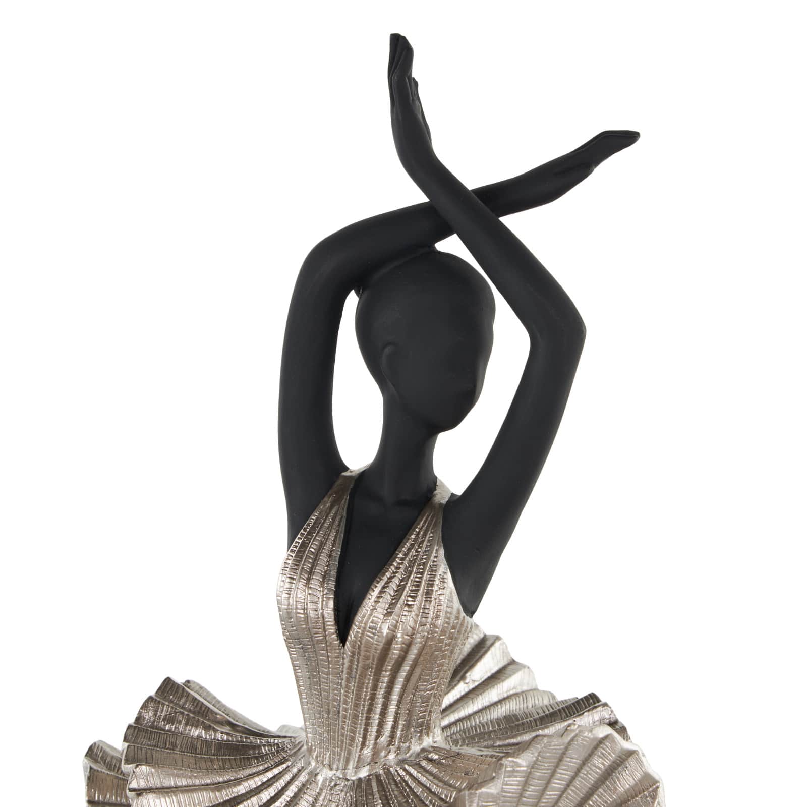 17" Black Polystone Dancer Ballerina Decorative Sculpture with Silver Dress