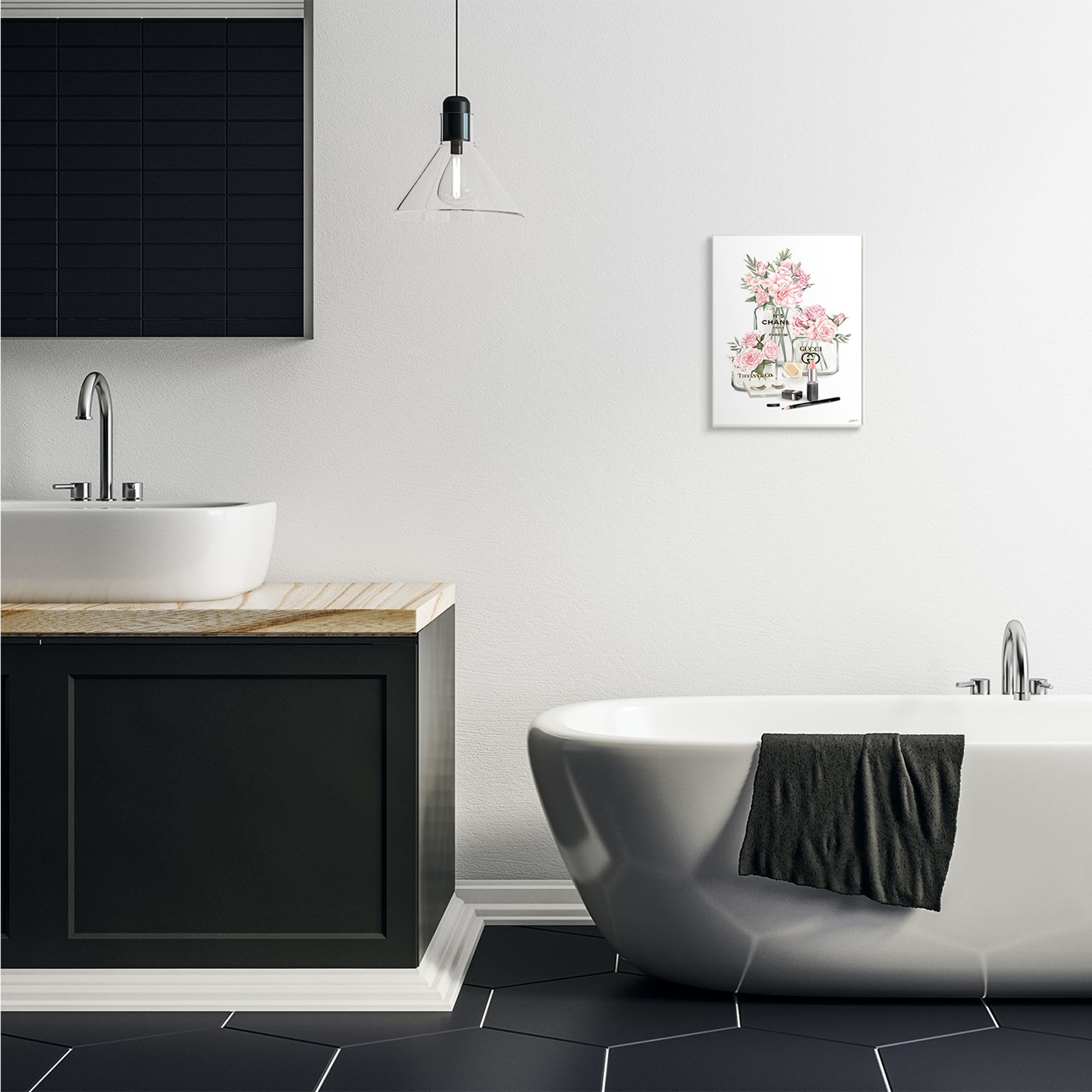 Stupell Industries Pink Rose Florals in Glam Fashion Jars Wood Wall Plaque