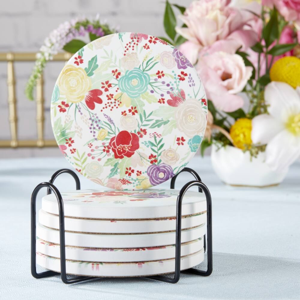 Kate Aspen® Garden Blooms Ceramic Coasters with Holder, 6ct.