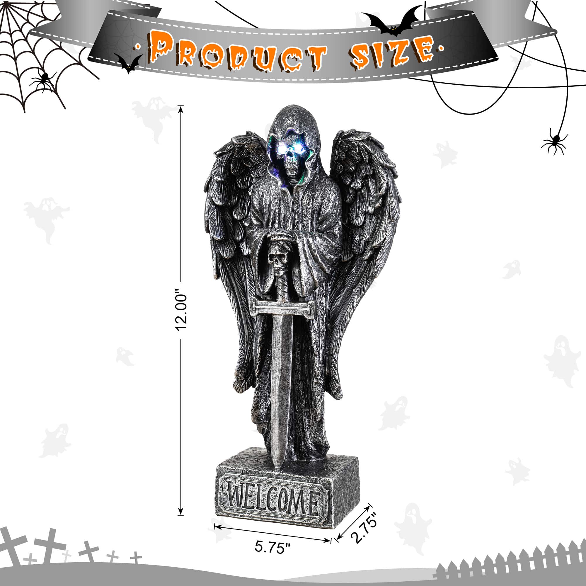 Glitzhome® 12" Halloween Lighted Resin Grim Reaper Table Decor with Timer