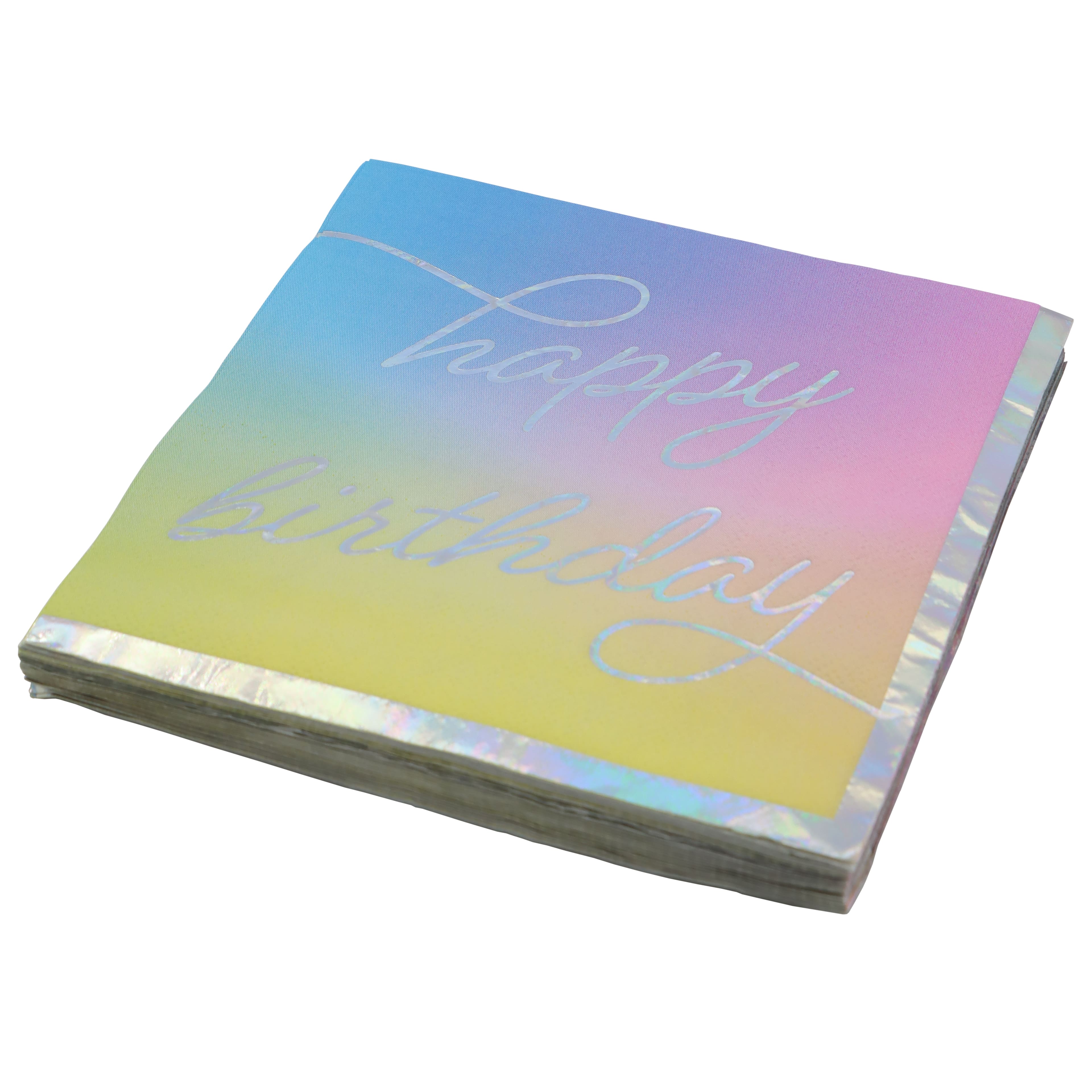 12 Packs: 20 ct. (240 total) Happy Birthday Ombre Lunch Napkins with Iridescent Foil Edges by Celebrate It™