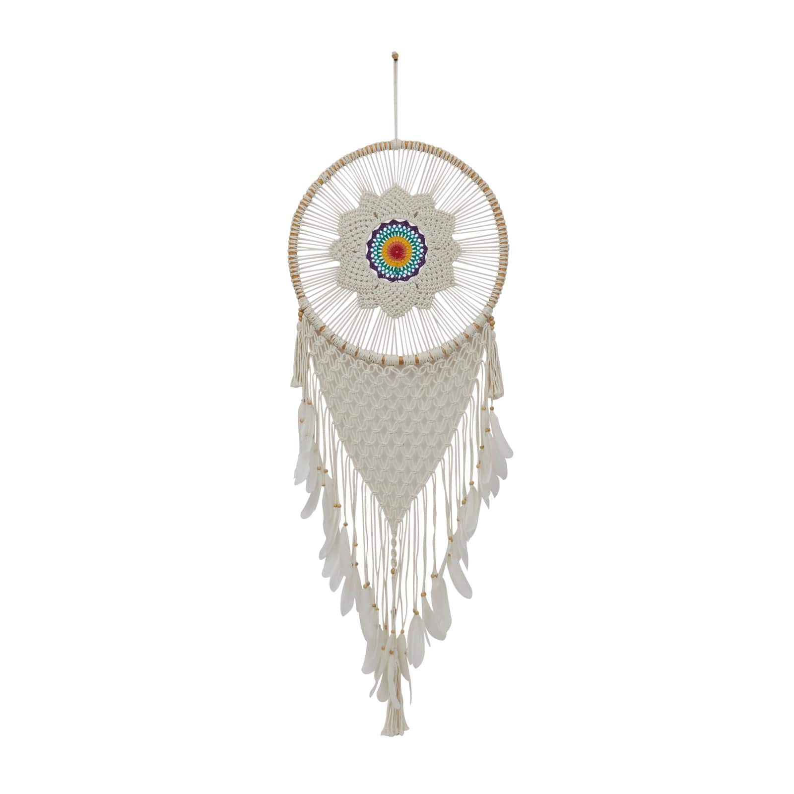 White Cotton Bohemian Dreamcatcher Wall Decor, 21" x 1" x 63"