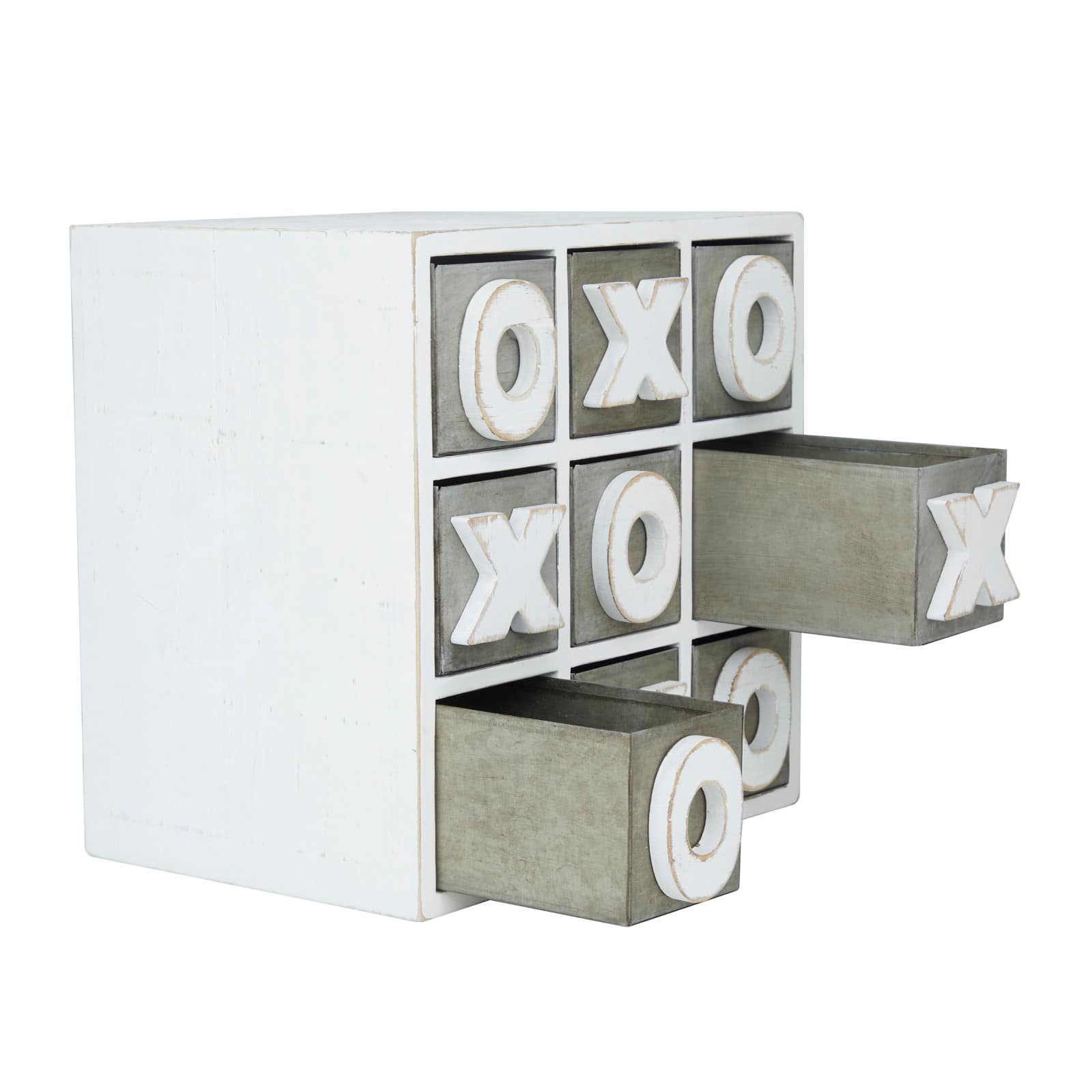 White Wood Traditional Tic Tac Toe Cabinet, 11" x 11" x 9"