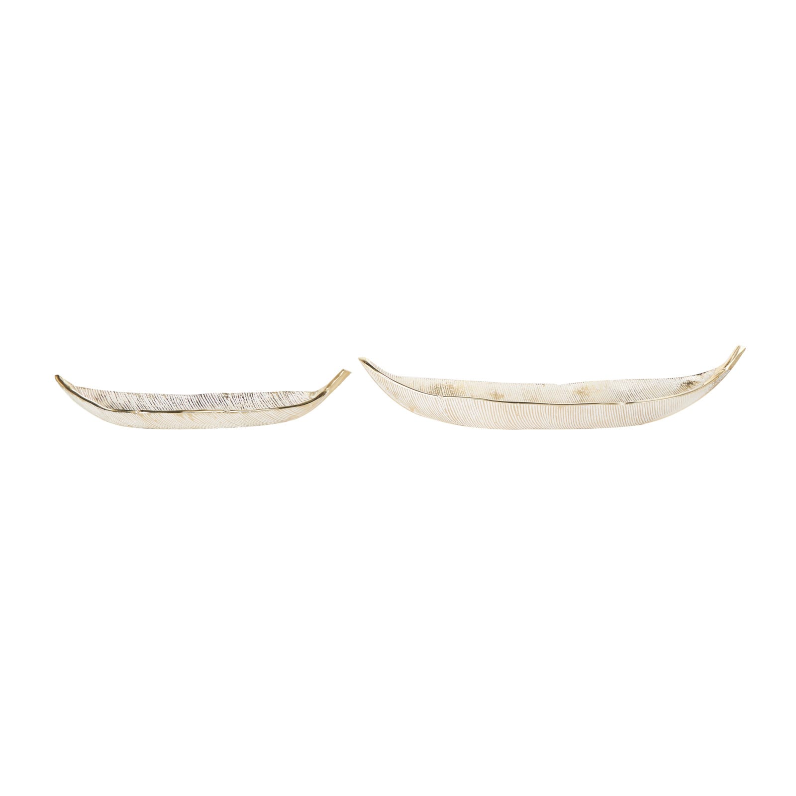 Silver Aluminum Leaf Slim Carved Decorative Bowl Set with Gold Metallic Accents