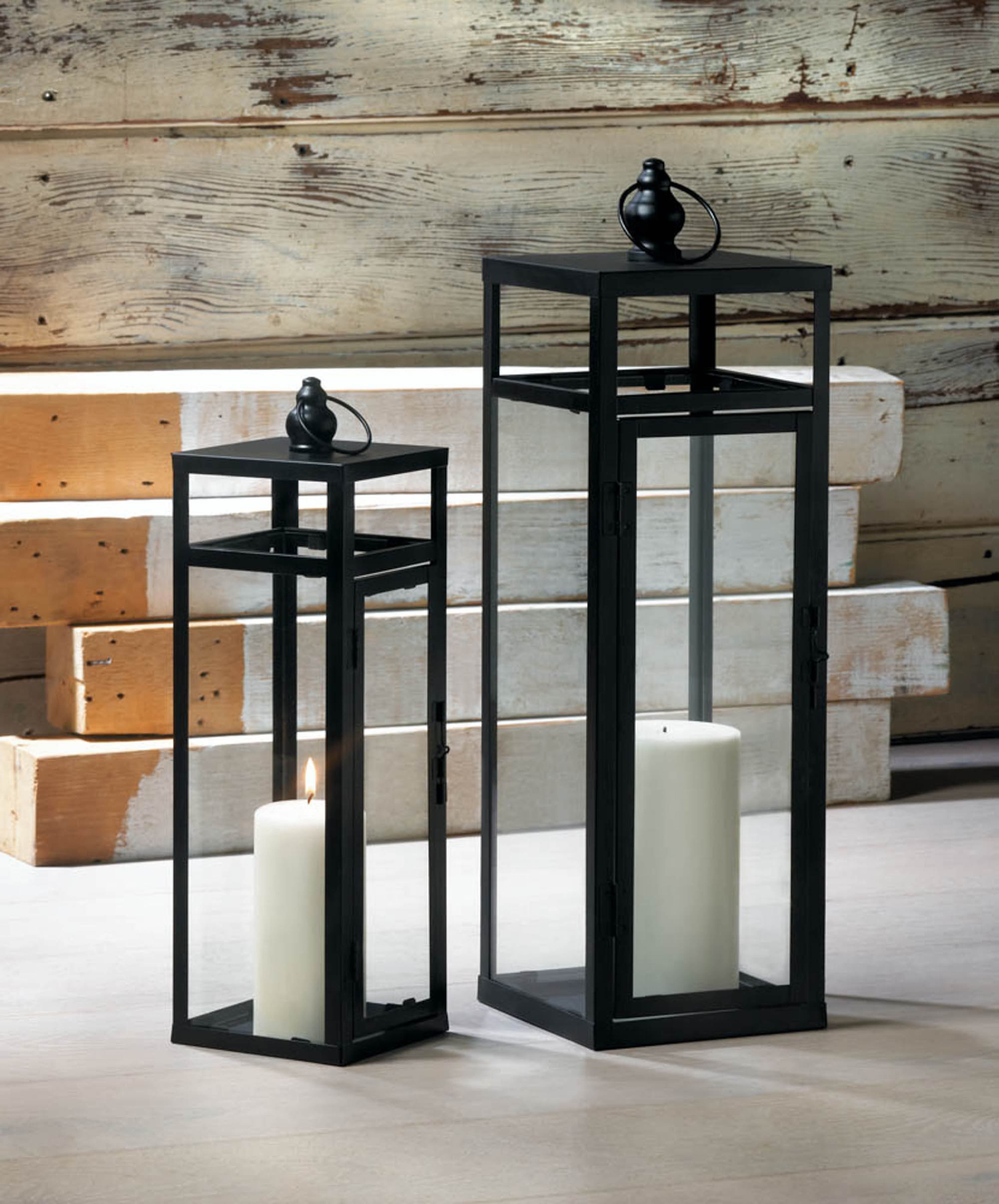 17" Black Dramatic Geometry Lantern