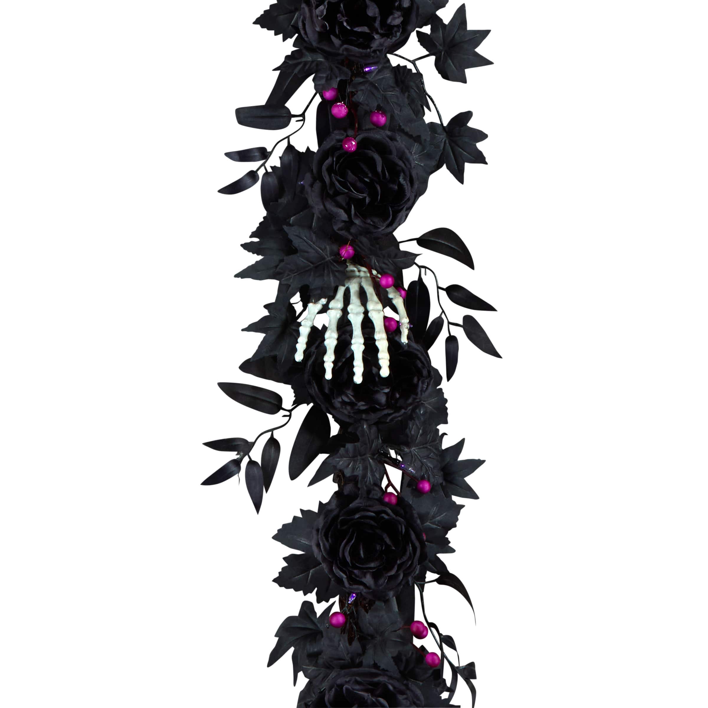 6ft. Bad to the Bone Skeleton Hand & Flower Halloween Pre-Lit LED Garland