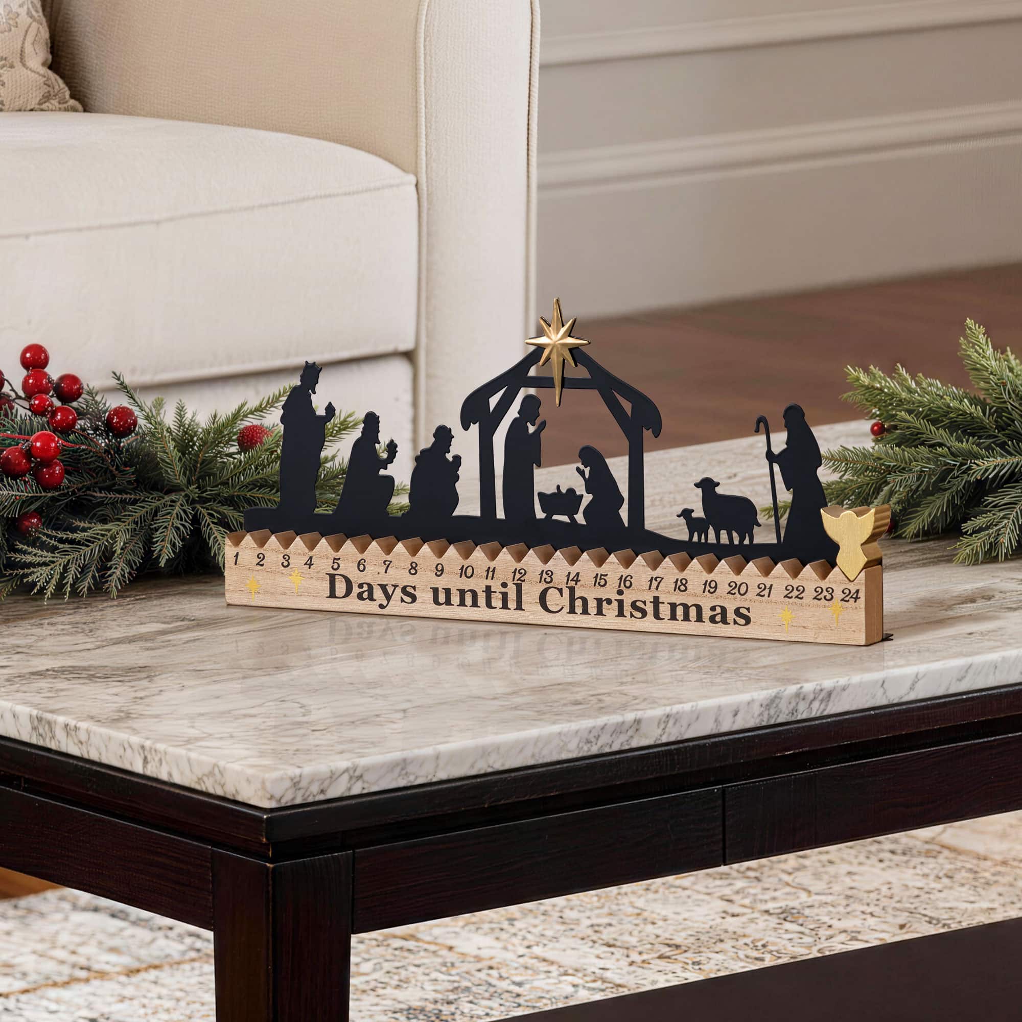 Glitzhome® 18" Christmas Wooden & Metal Nativity Advent Calendar Decor