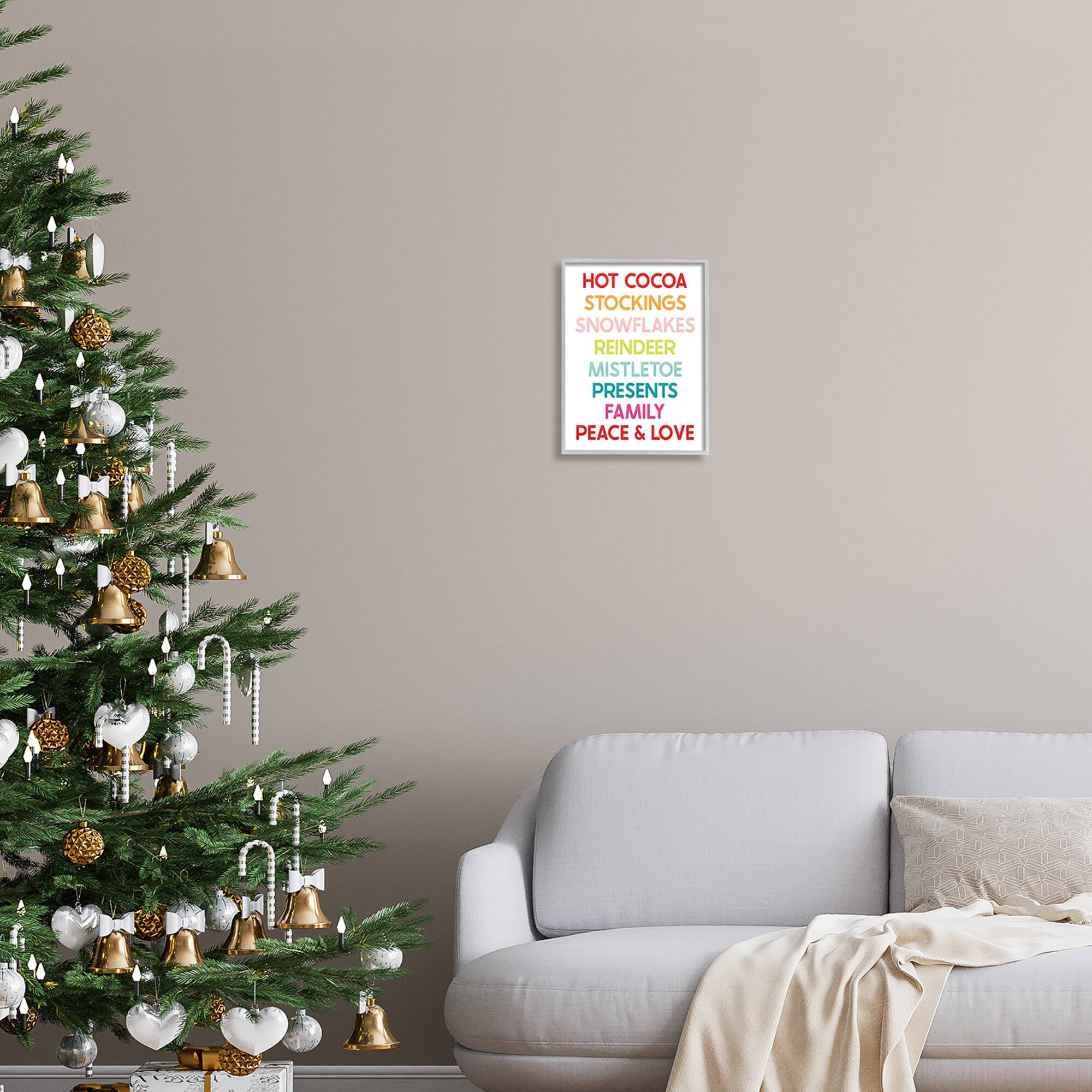 Stupell Industries Peace & Love Rainbow Christmas List Framed Giclee Art