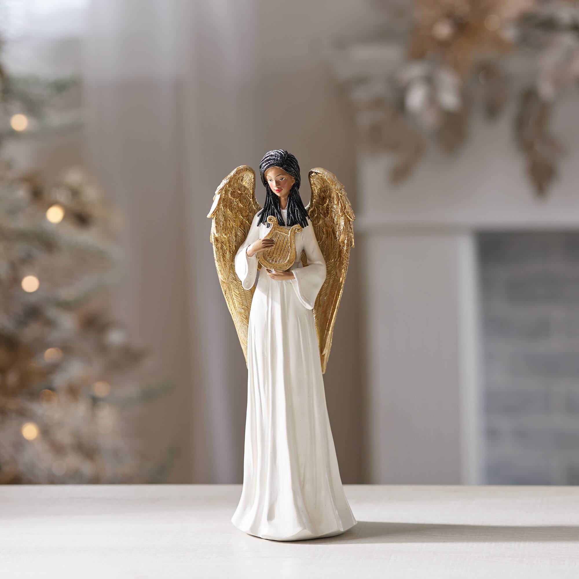 Melrose 13.5" Angel Figurine with Harp & Gold Wings