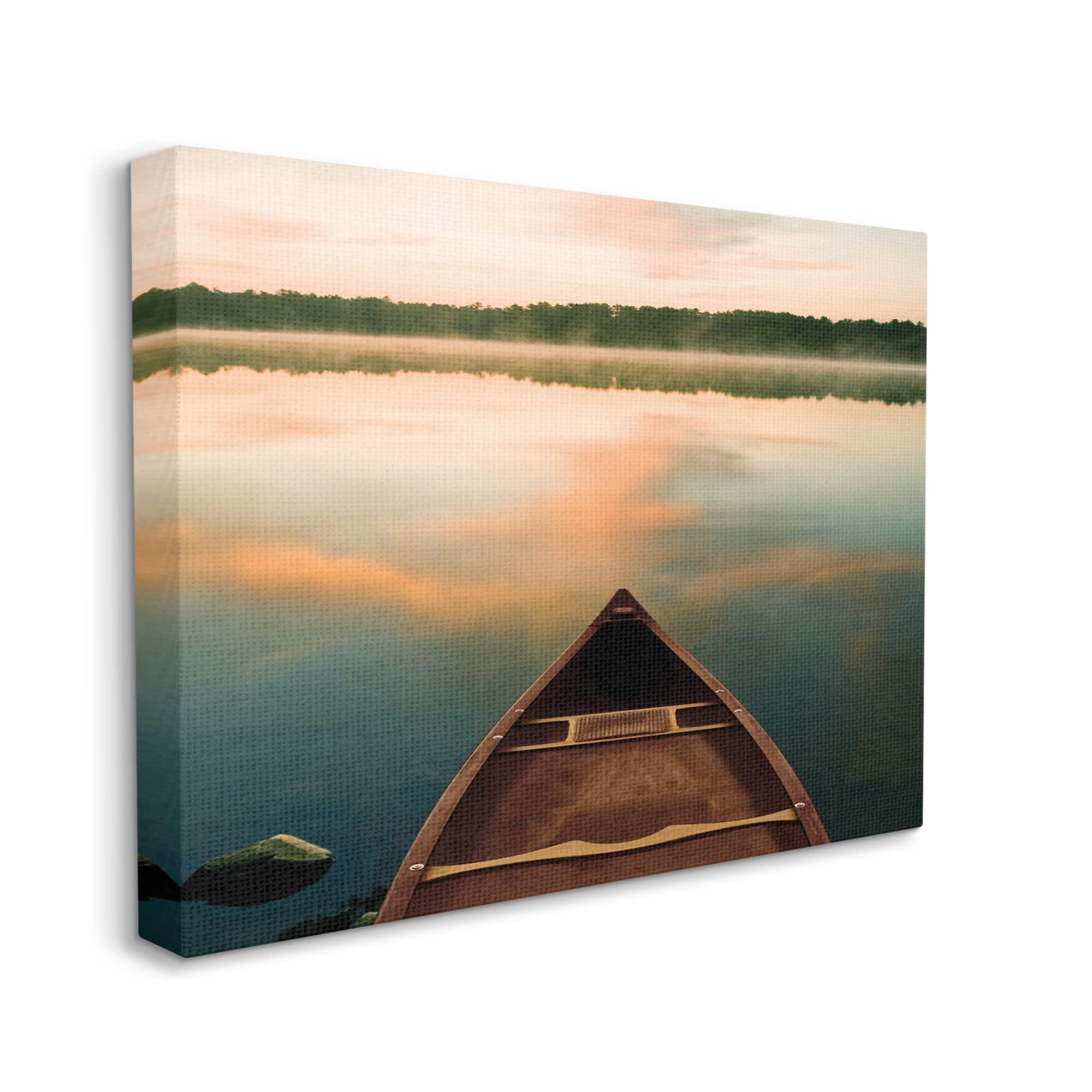 Stupell Industries Canoe on Lake Warm Sunrise Water Reflection Canvas Wall Art