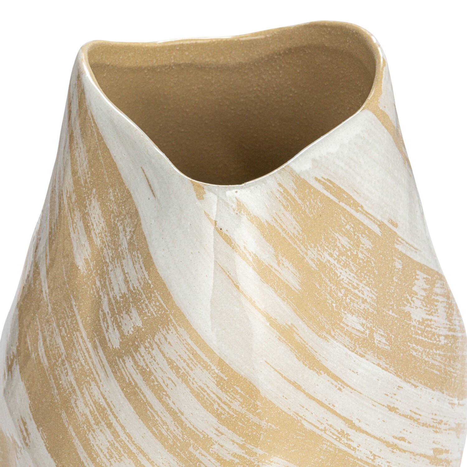 Hello Honey® 12.25" Cream & Gold with Reactive Glaze Hand Painted Stoneware Vase