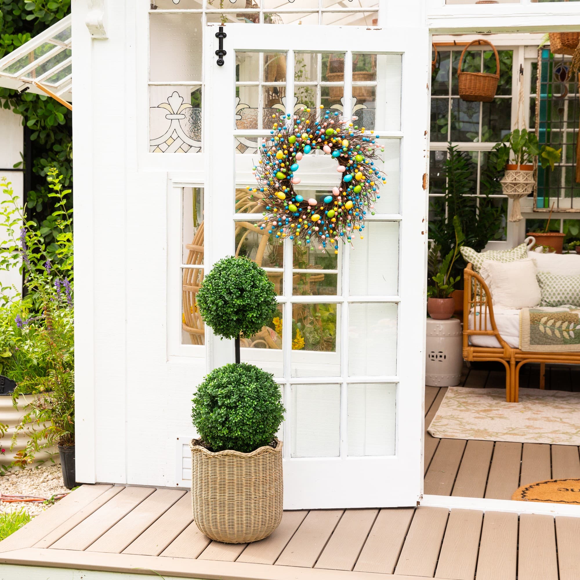 3ft. UV Resistant Artificial Boxwood Topiary with Integrated Ground Stake (Indoor/Outdoor)