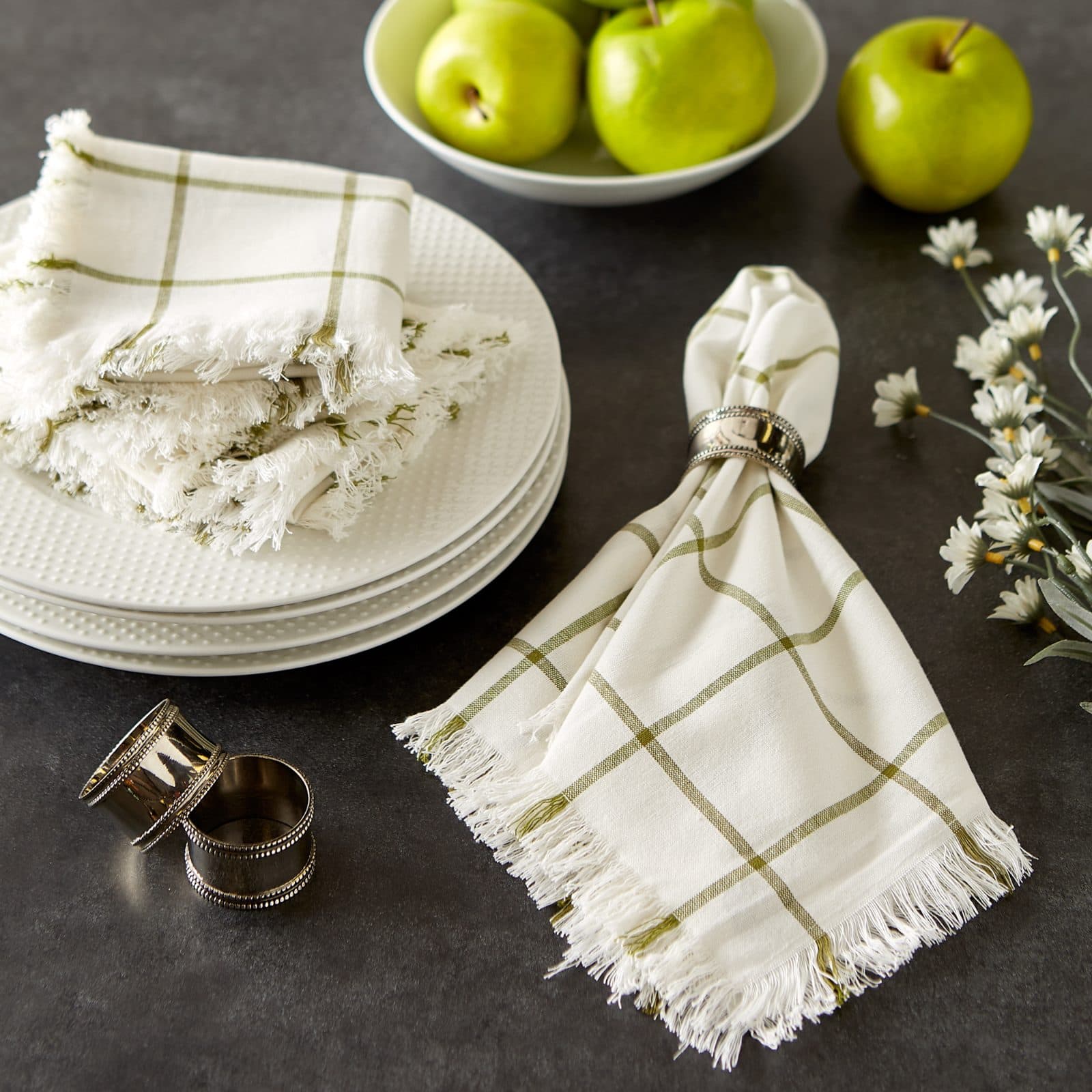 DII® Ventana Green Check Fringed Cloth Dinner Napkins, 6ct.