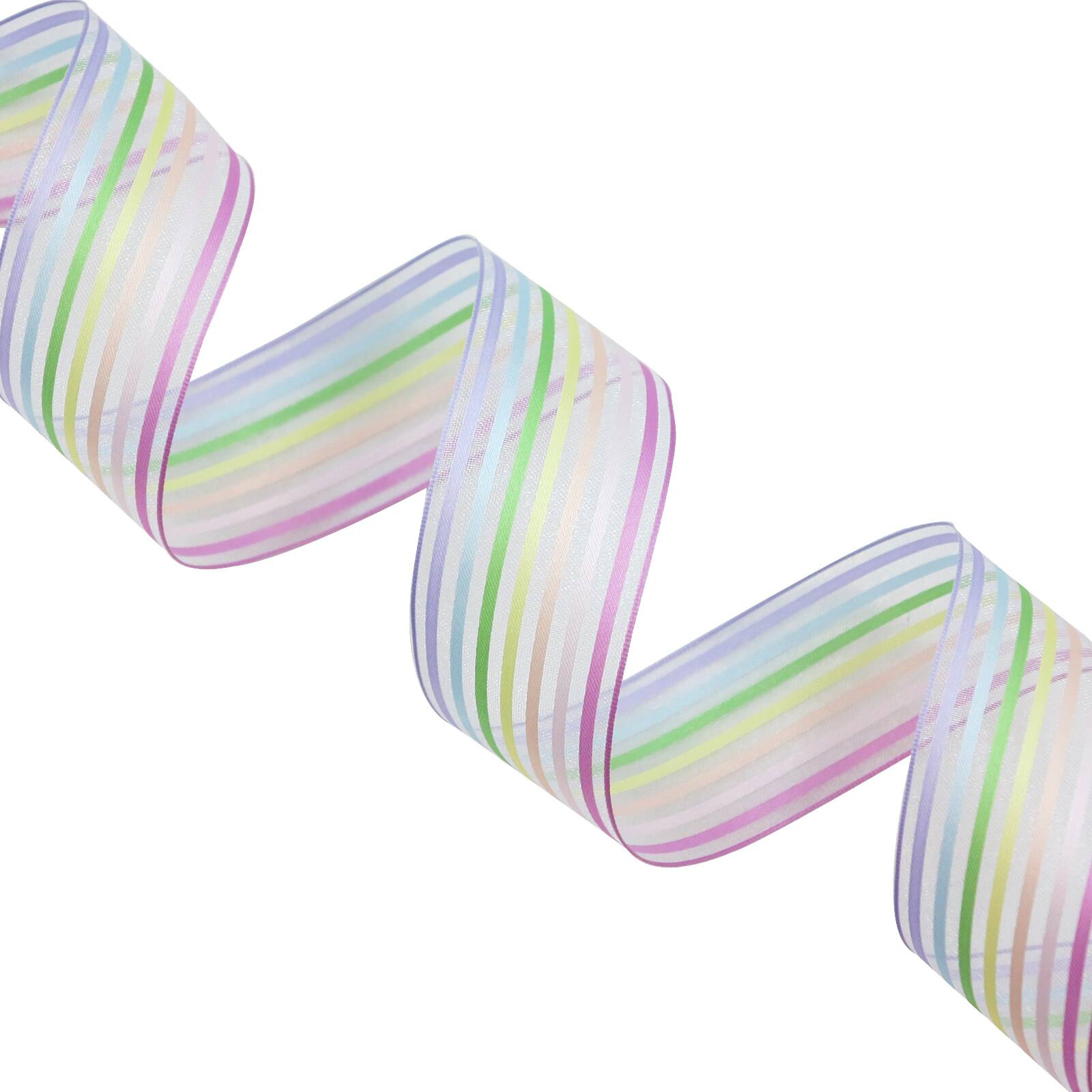 12 Pack: 1.5" x 3yd. Sheer Wired Pastel Rainbow Striped Ribbon by Celebrate It™ 360°™