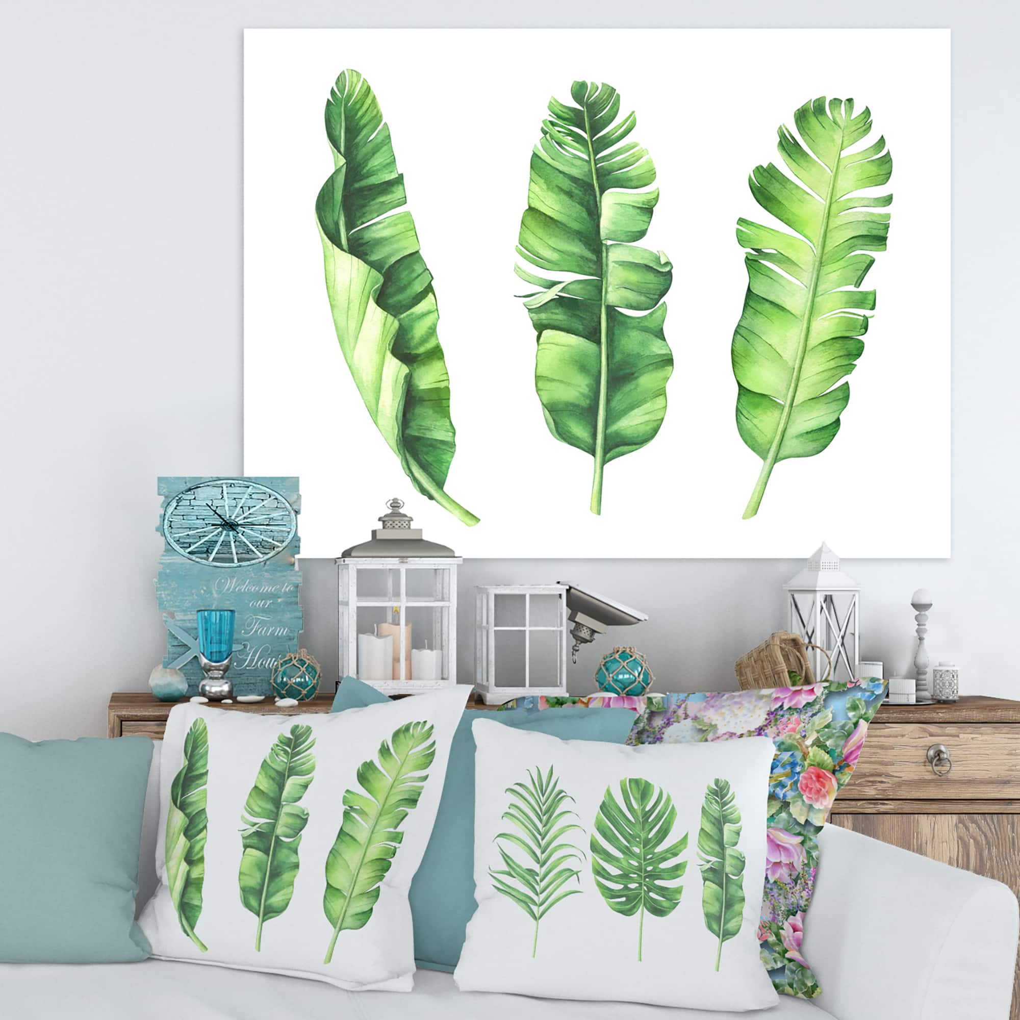 Designart - Tropical Banana Leaves Set - Farmhouse Canvas Wall Art Print