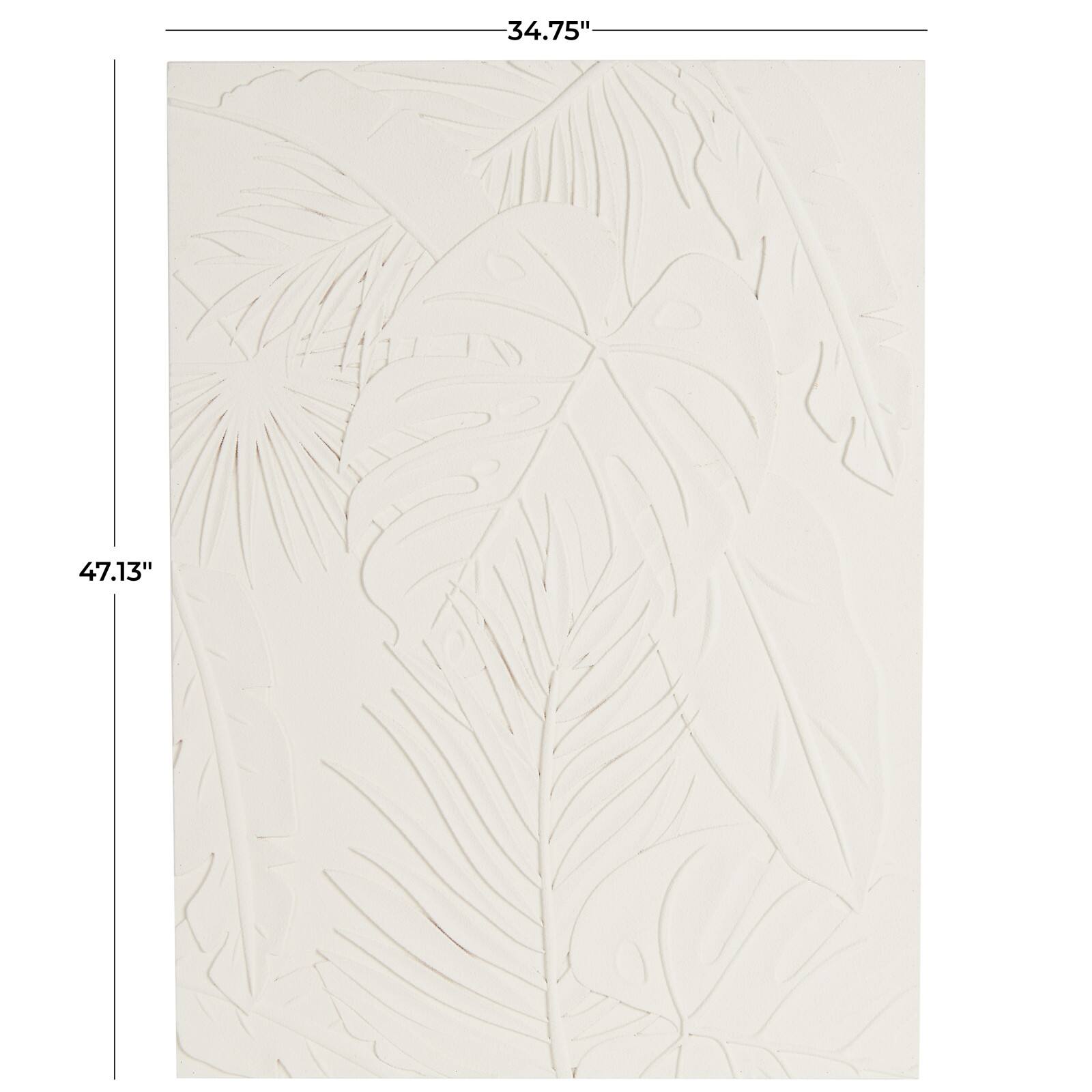 35" x 47" White Wooden Leaf Embossed Wall Décor