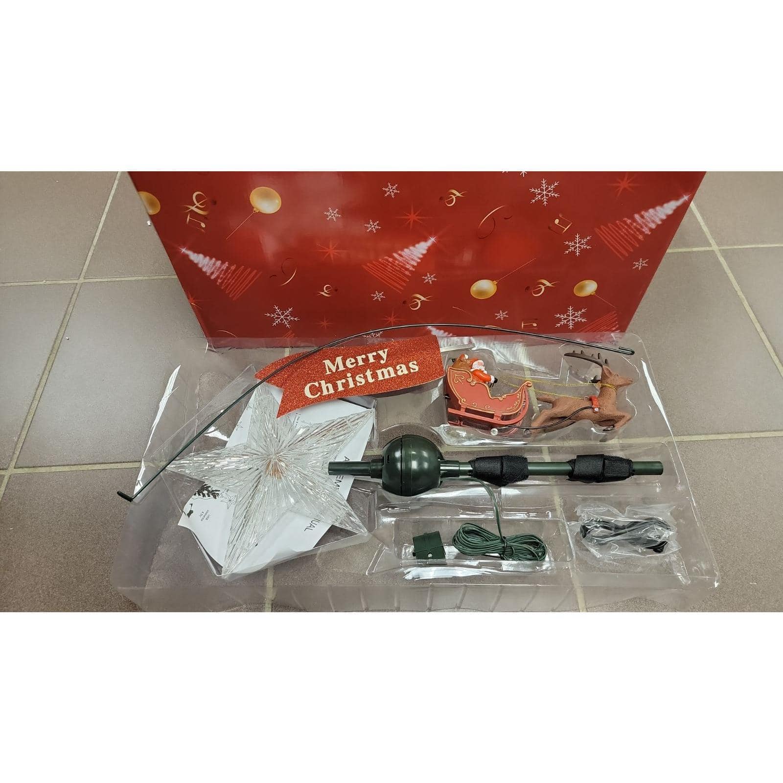 Santa on Sleigh Tree Topper with Christmas Star Decoration Kit