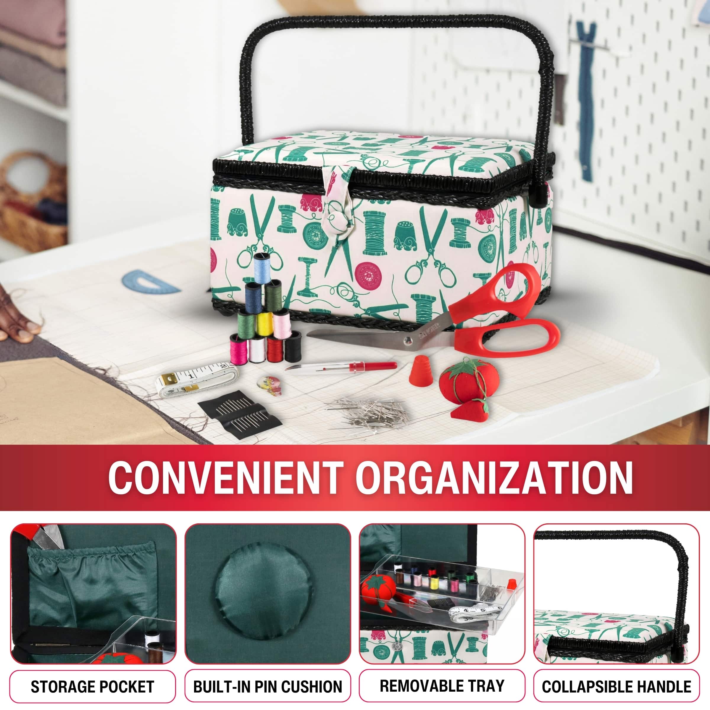 SINGER® Vintage Spools Pattern Sewing Basket Kit