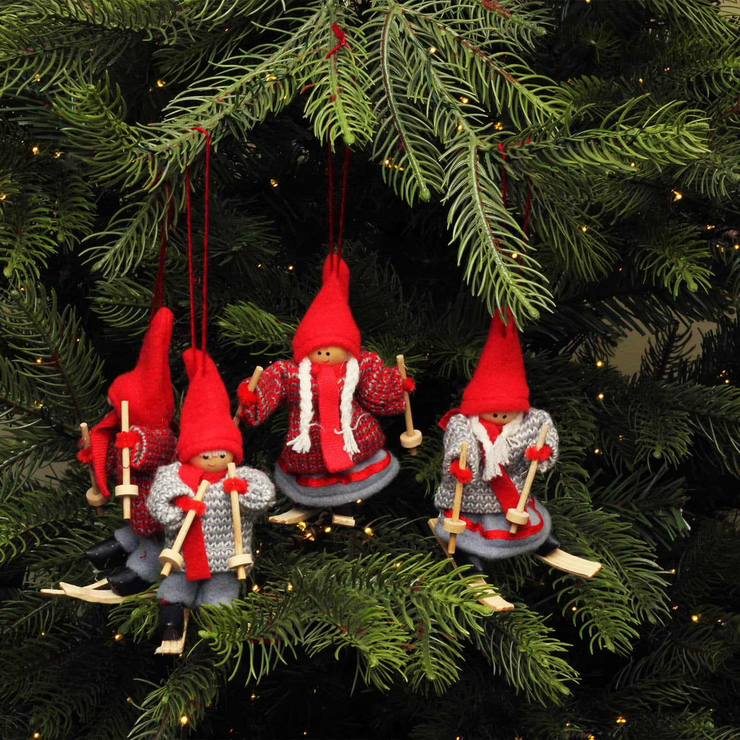 Set of 4 Colorful Holiday Skiing Kids Christmas Ornament Decorations 6"
