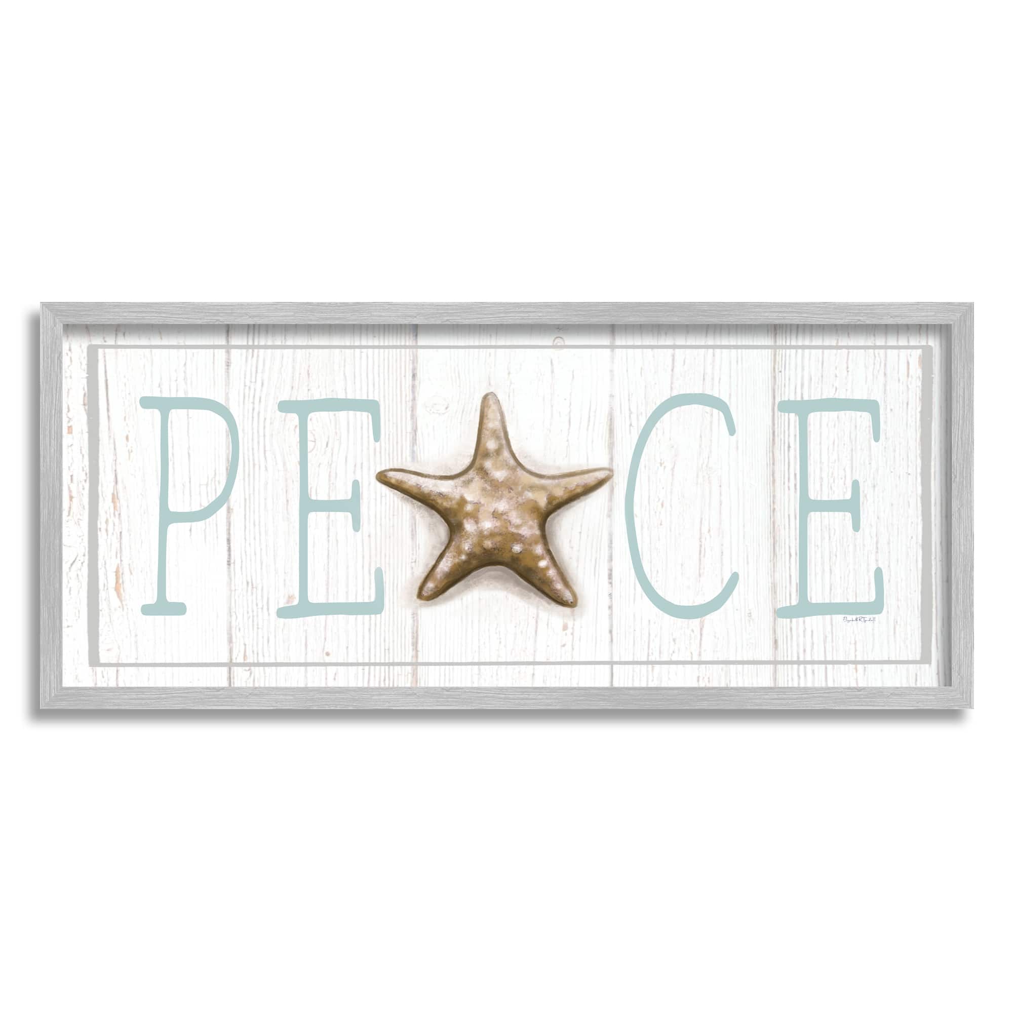 Stupell Industries Peace Seasonal Starfish Sign Framed Giclee Art